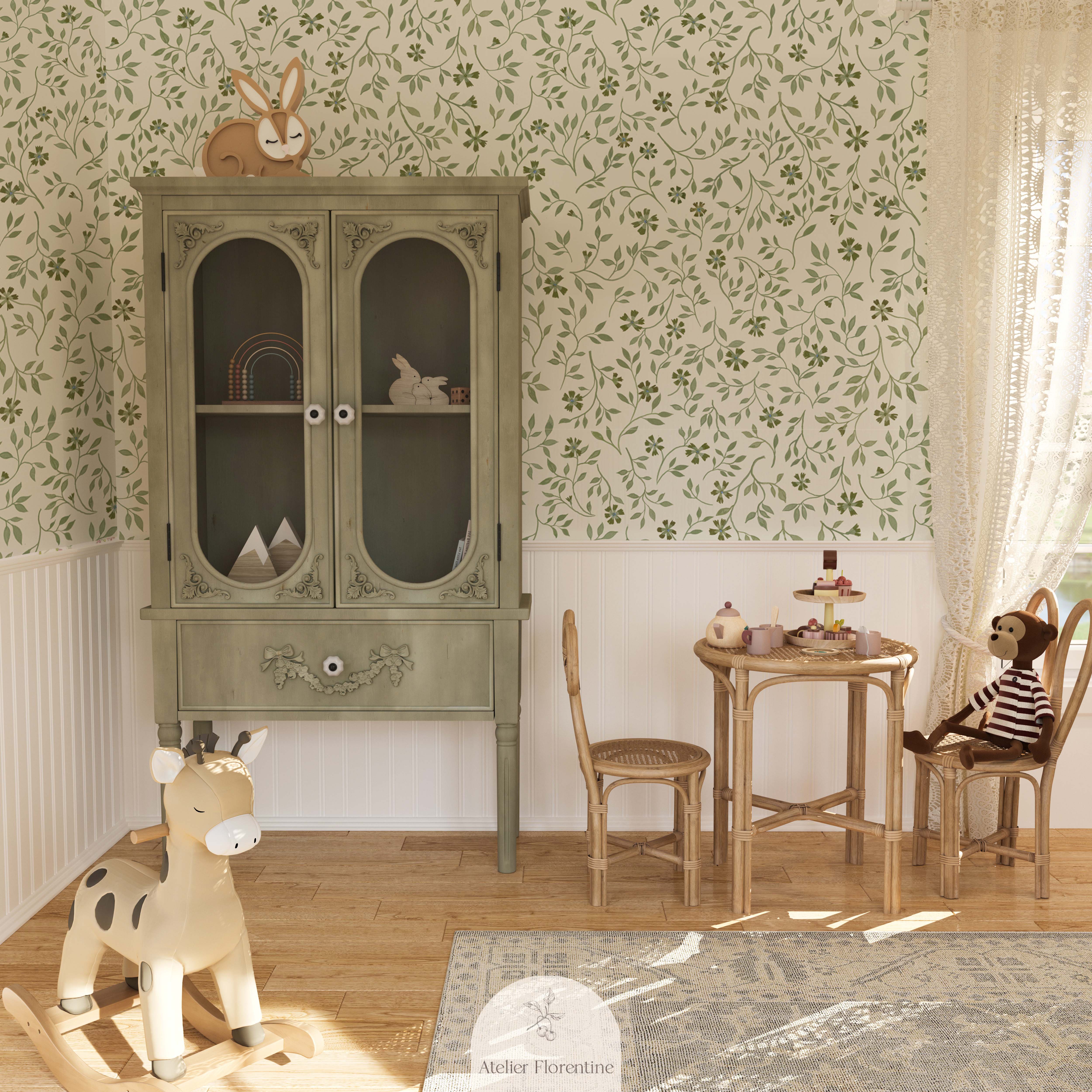 Children's wallpaper green flowers plants botanical kids wallpapers nursery