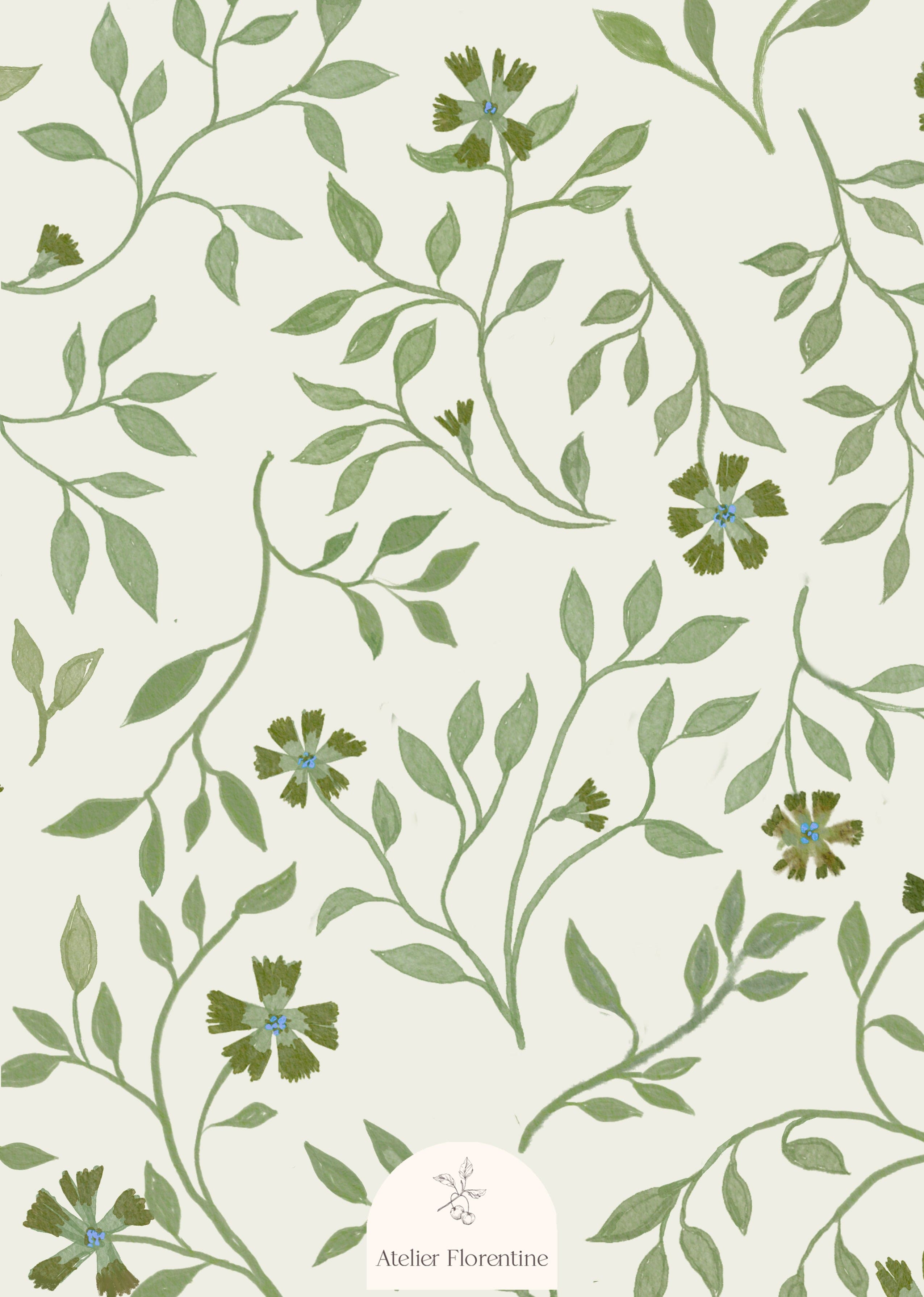 Children's wallpaper green flowers plants botanical kids wallpapers nursery