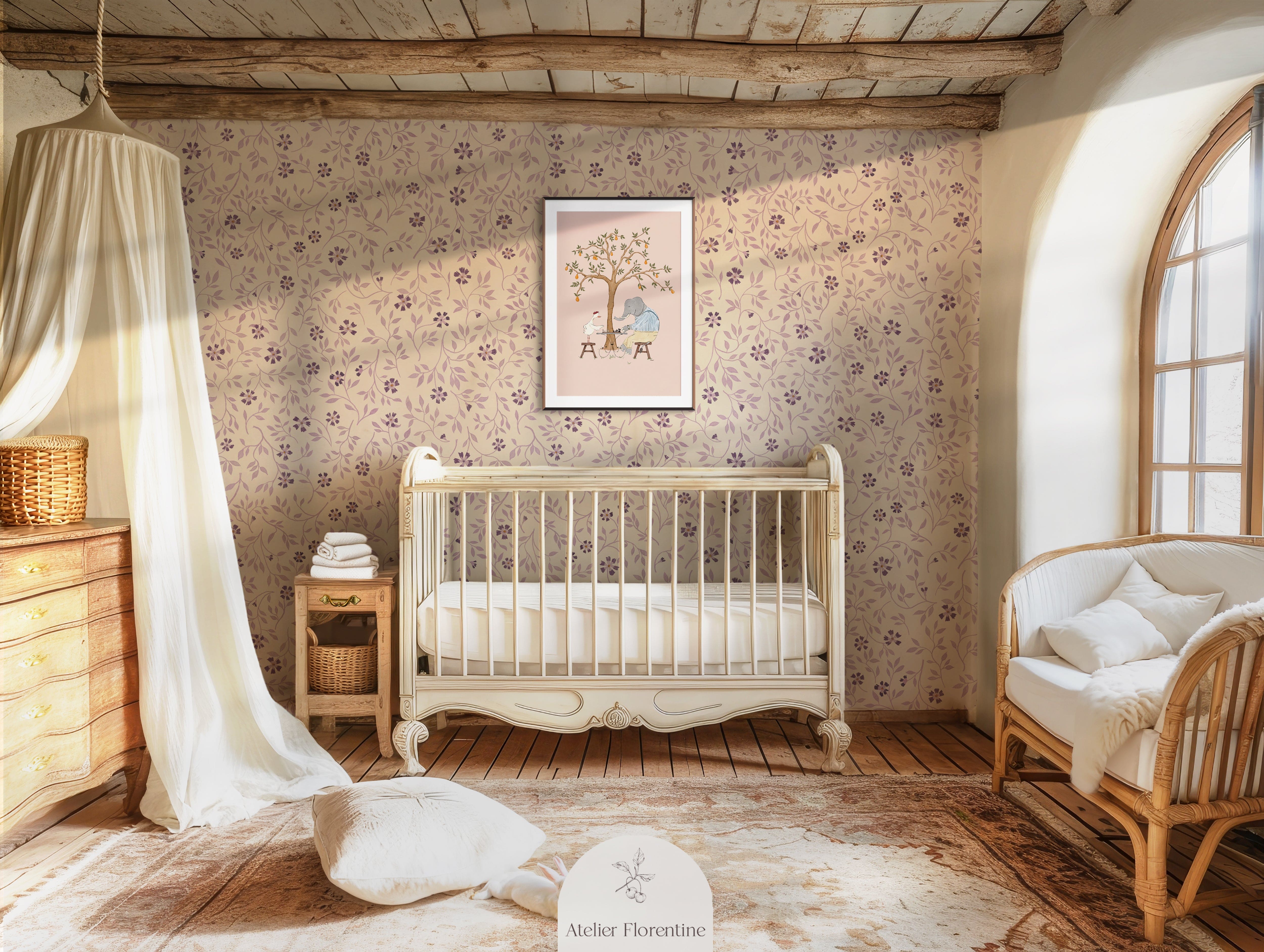 wallpaper flowers lilac pink nursery girls room wallpapers for kids children