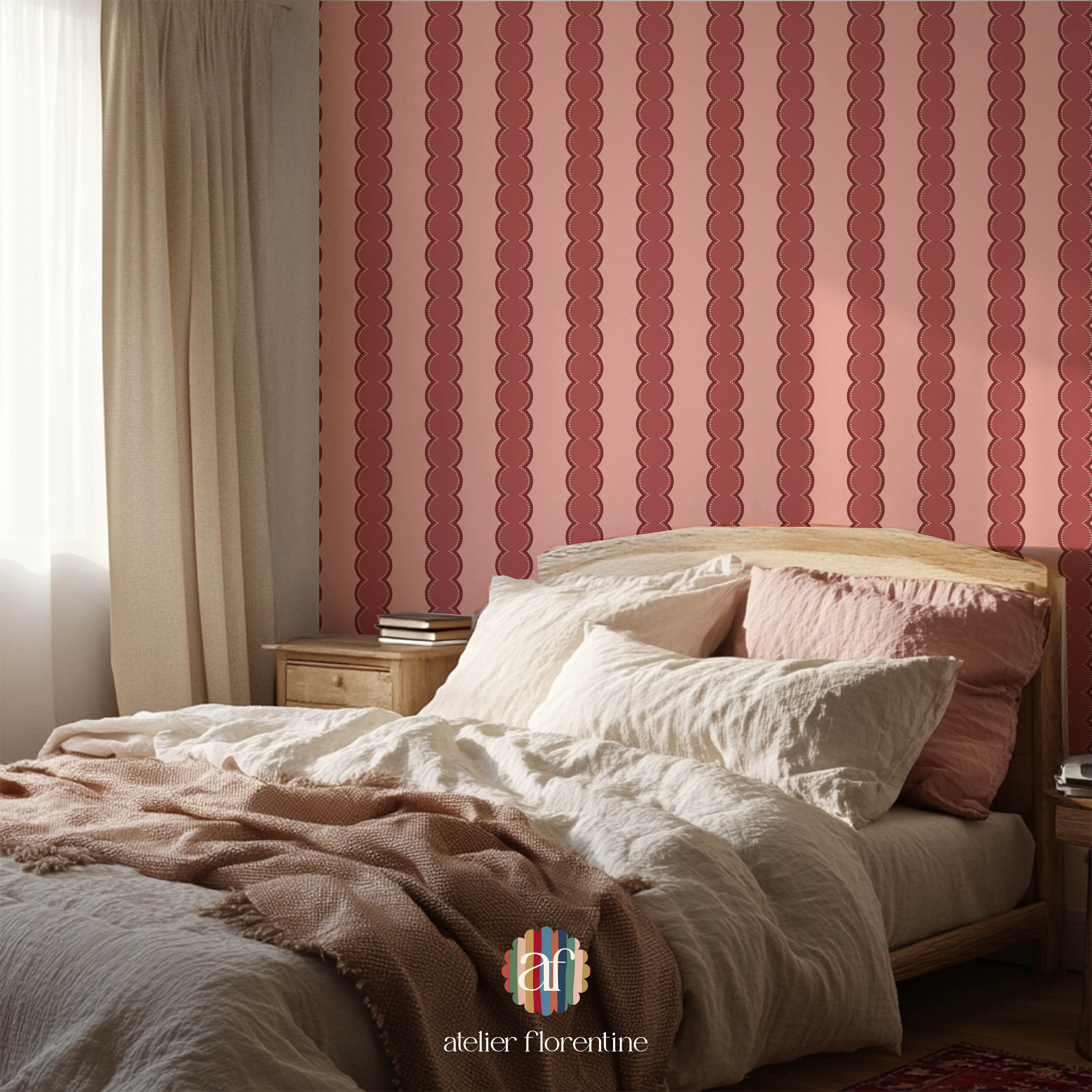 Bobbin Stripes Wallpaper - Warm Pink