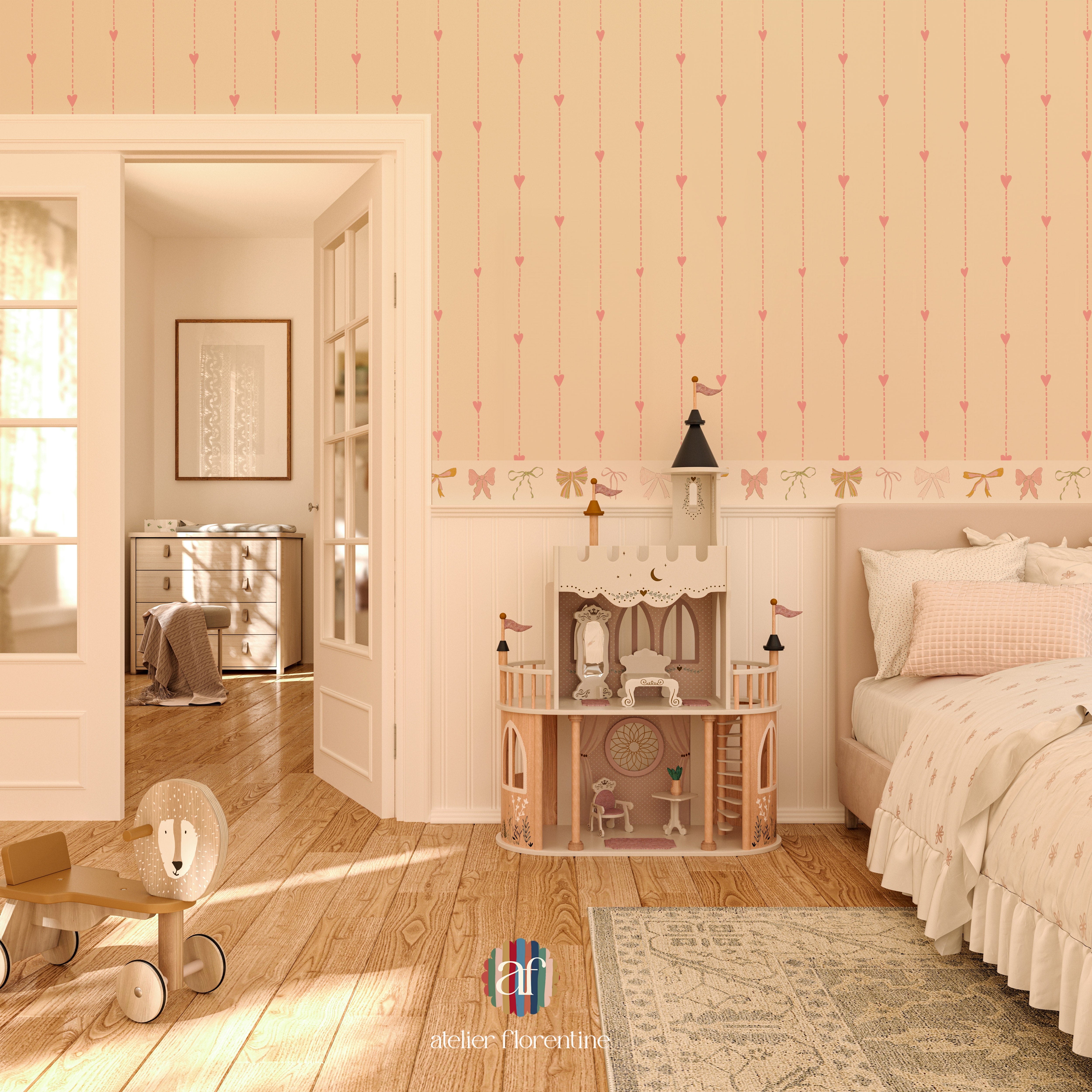 Peel and stick wallpaper border for kids nursery decor bows girls room