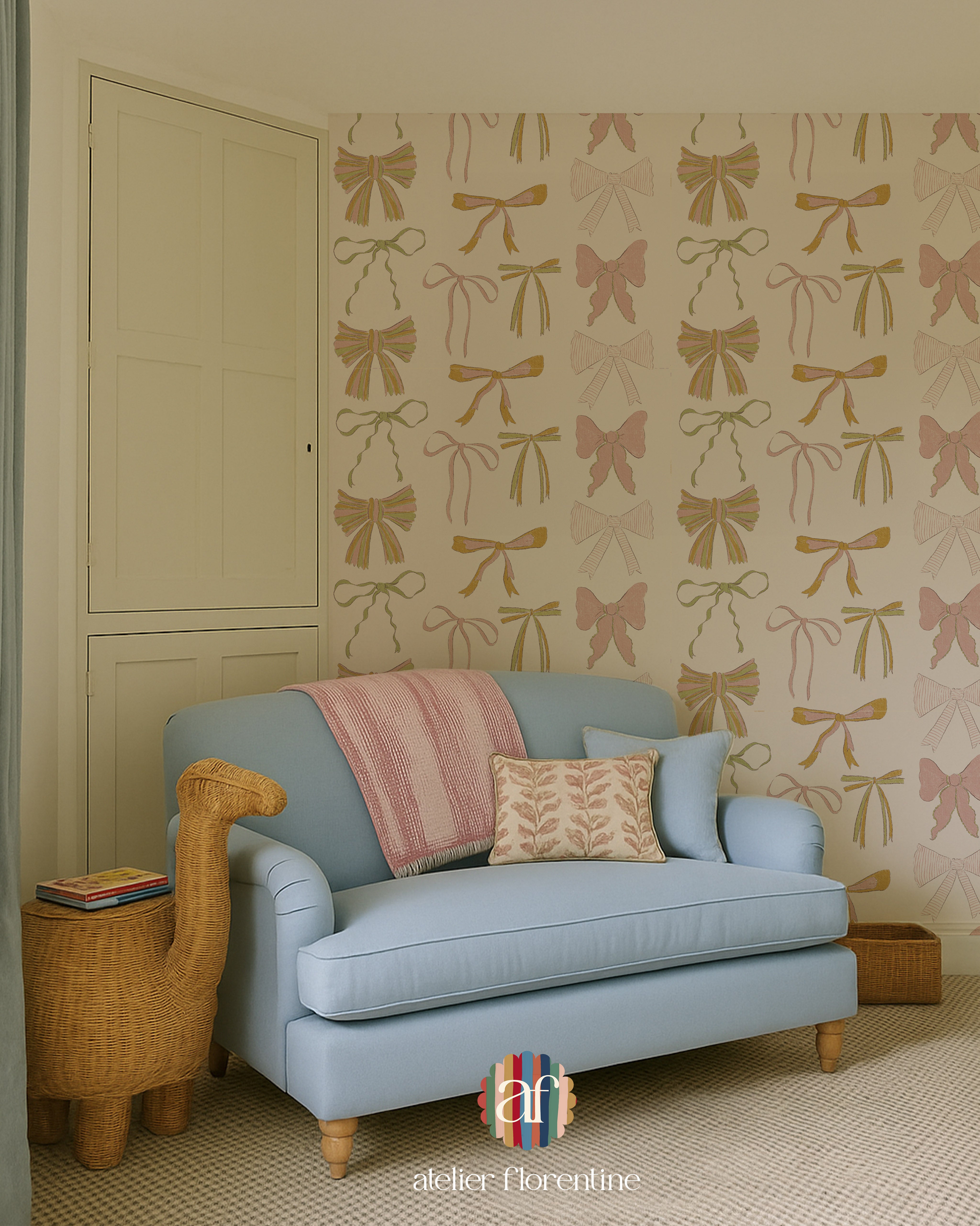 Children's wallpaper big bows pink girls room nursery wallpapers 