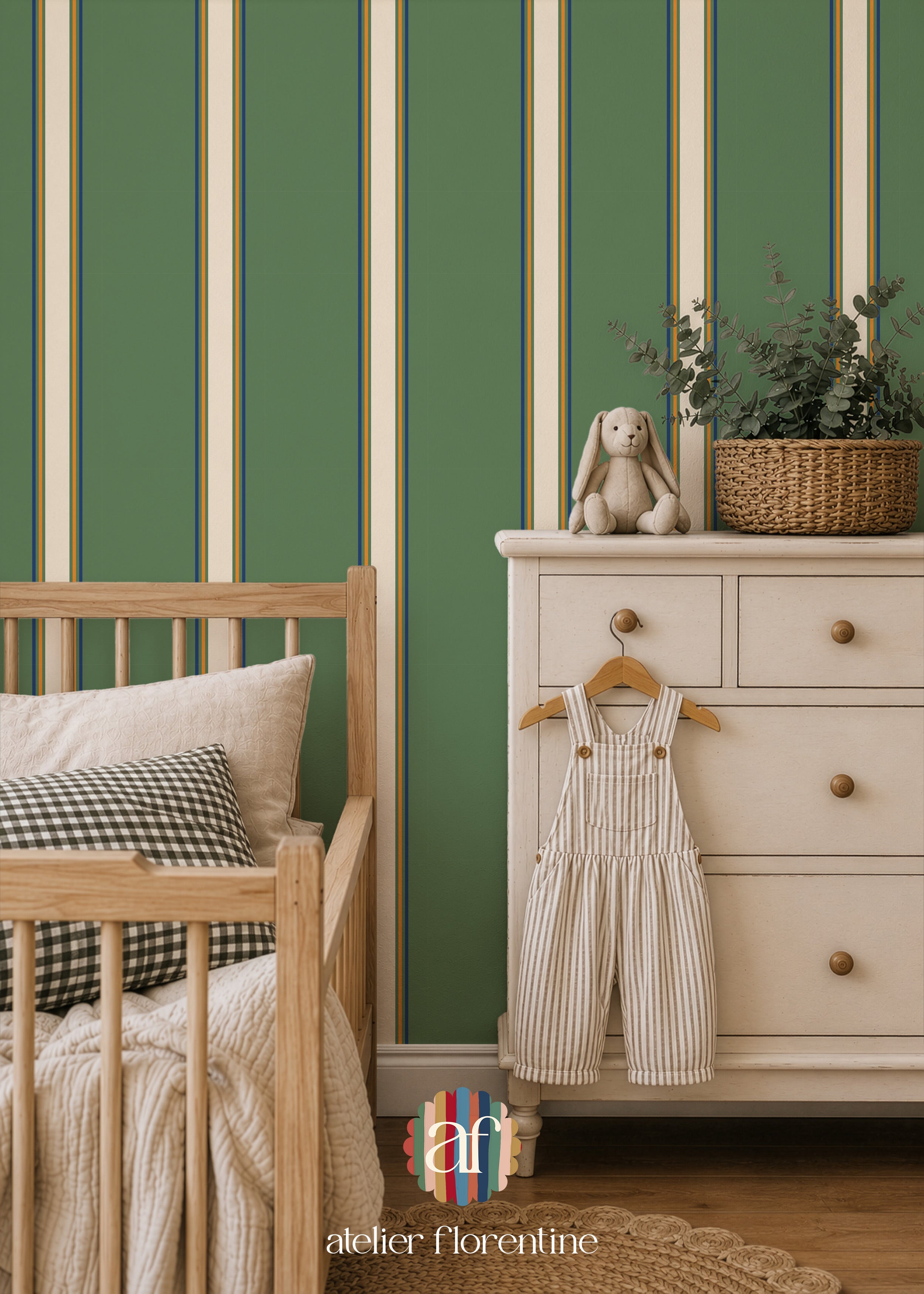 College Stripe Wallpaper - Cream and Green