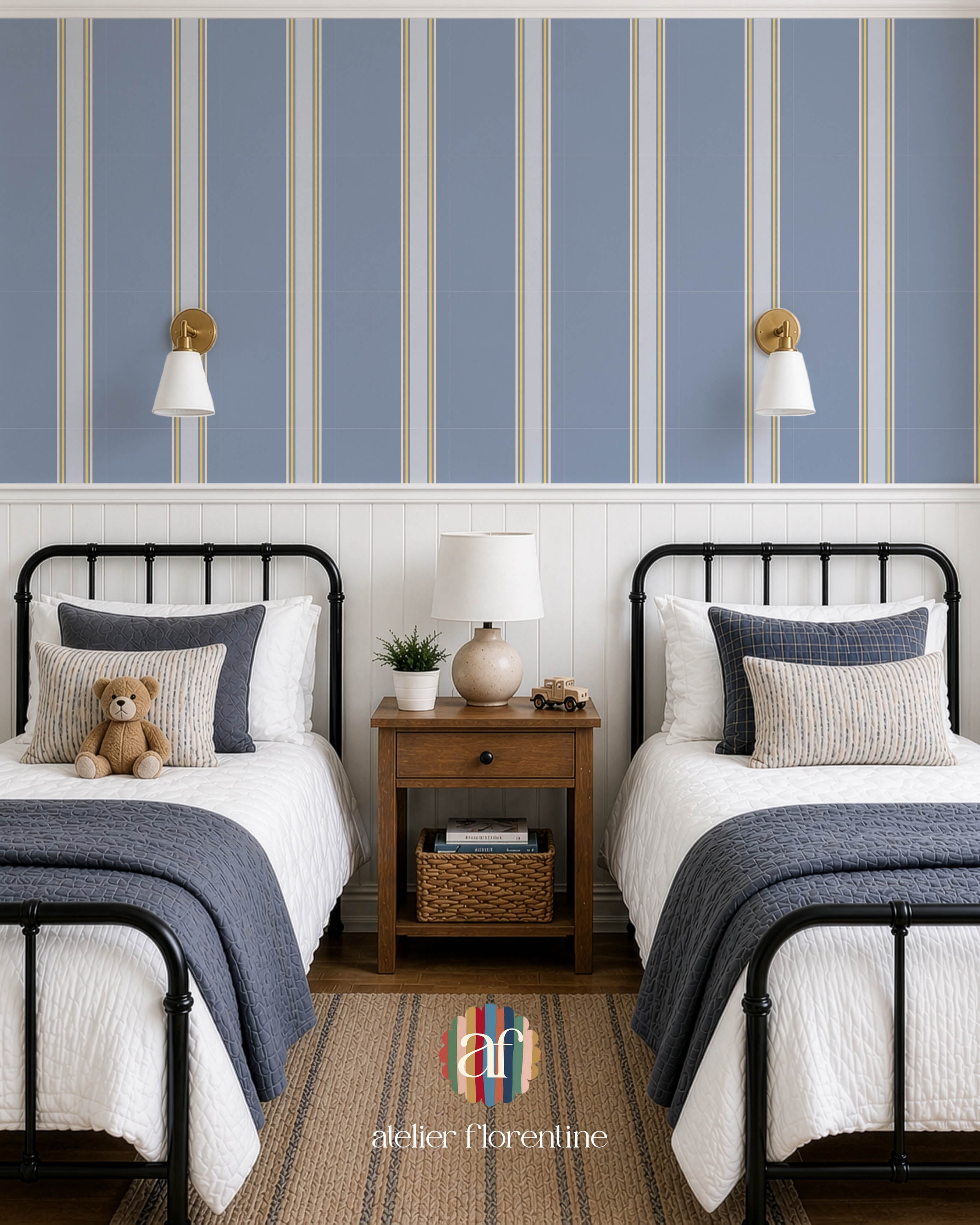 College Stripe Wallpaper - Blue and Yellow