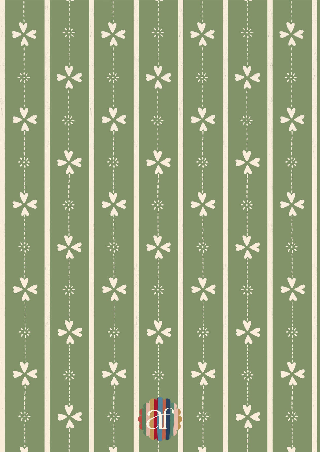 Cottage stripe Wallpaper - Green and White