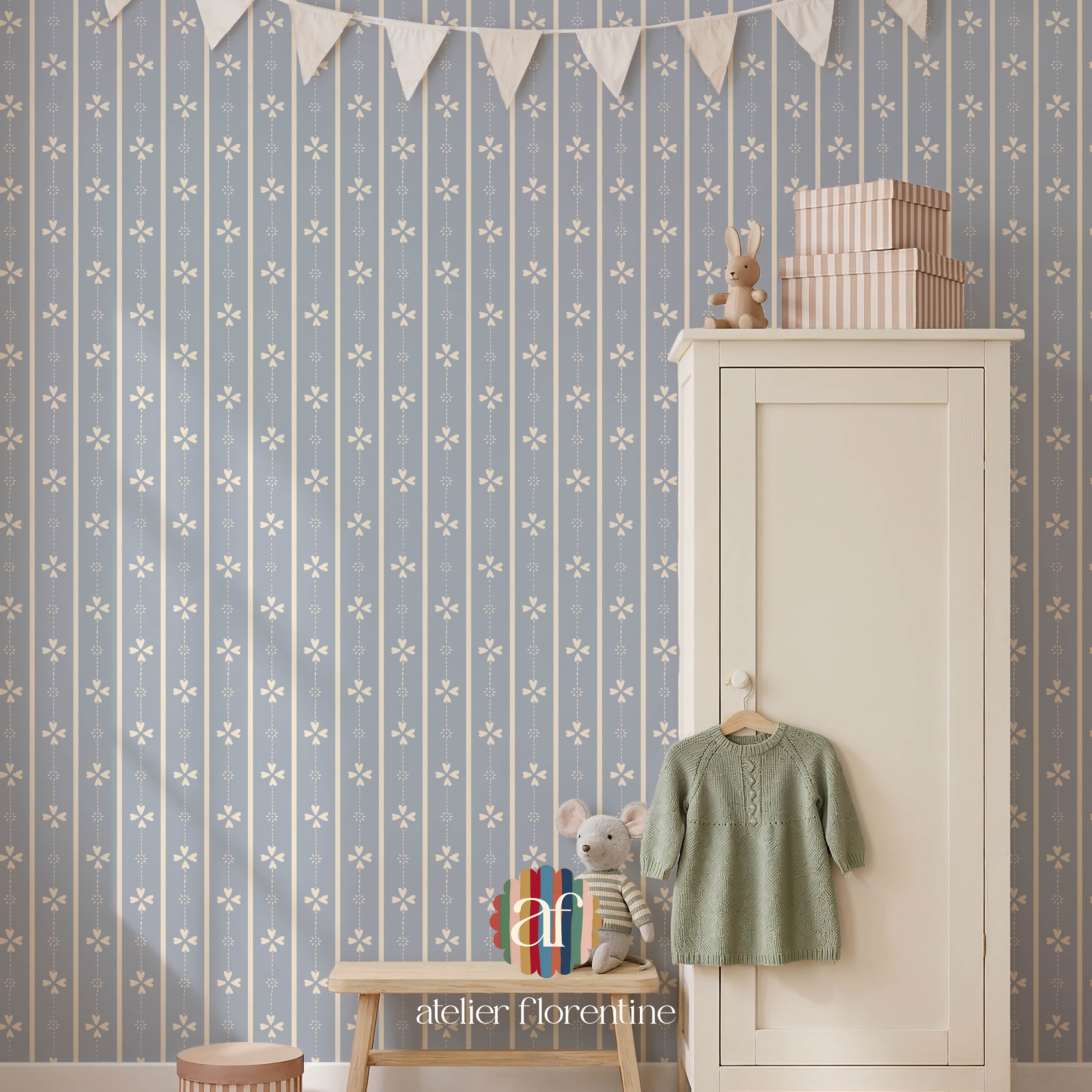 Cottage Stripe Wallpaper - Blue & Cream