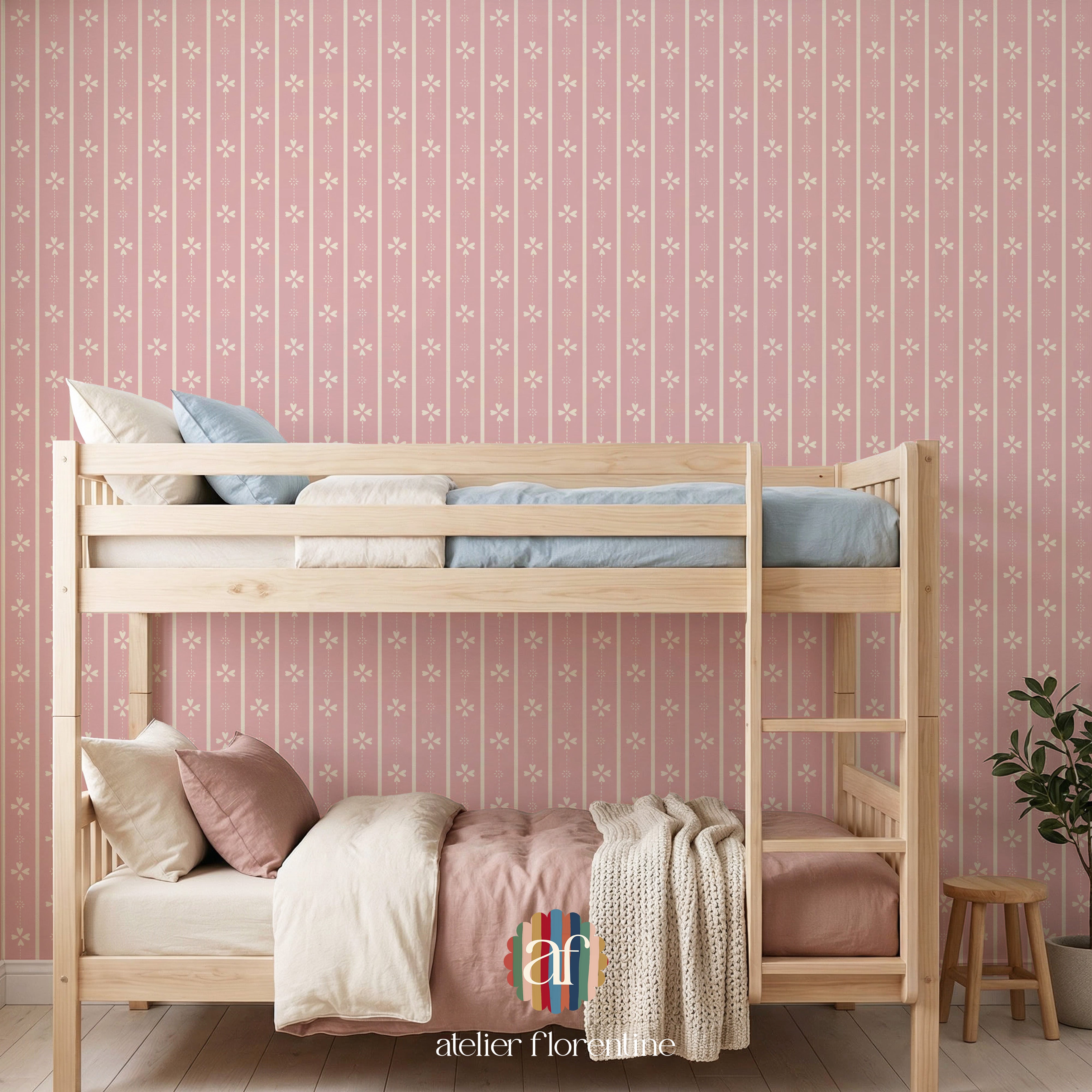 Cottage Stripe Wallpaper - Pink