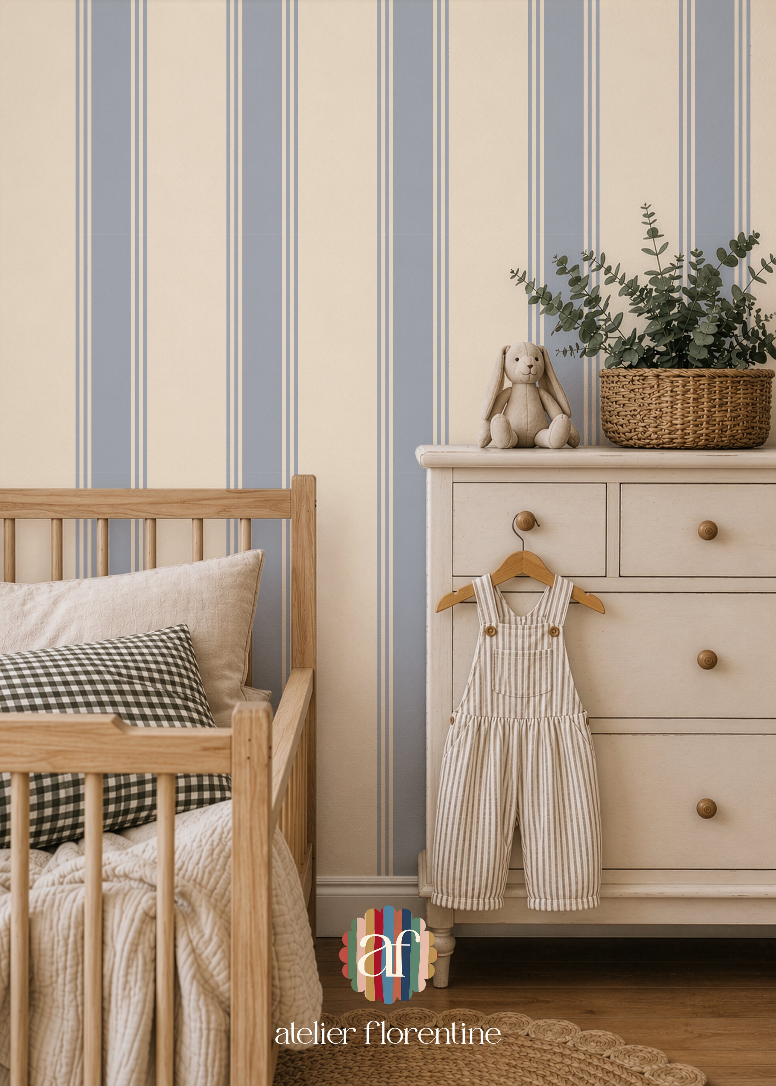 Double Striped Wallpaper - Ocean Blue