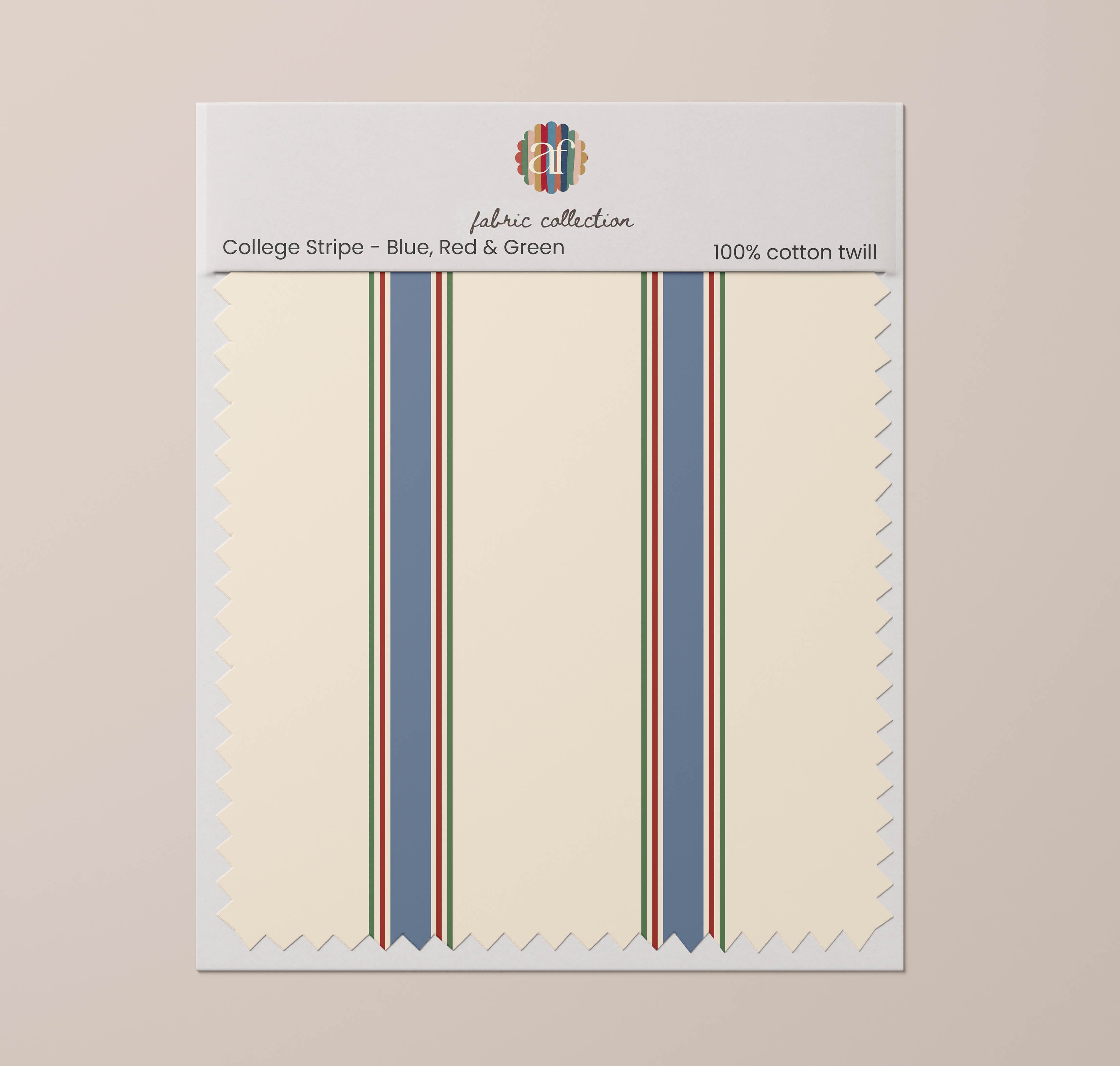 Nursery Fabric - College Stripe Blue, Red & Green