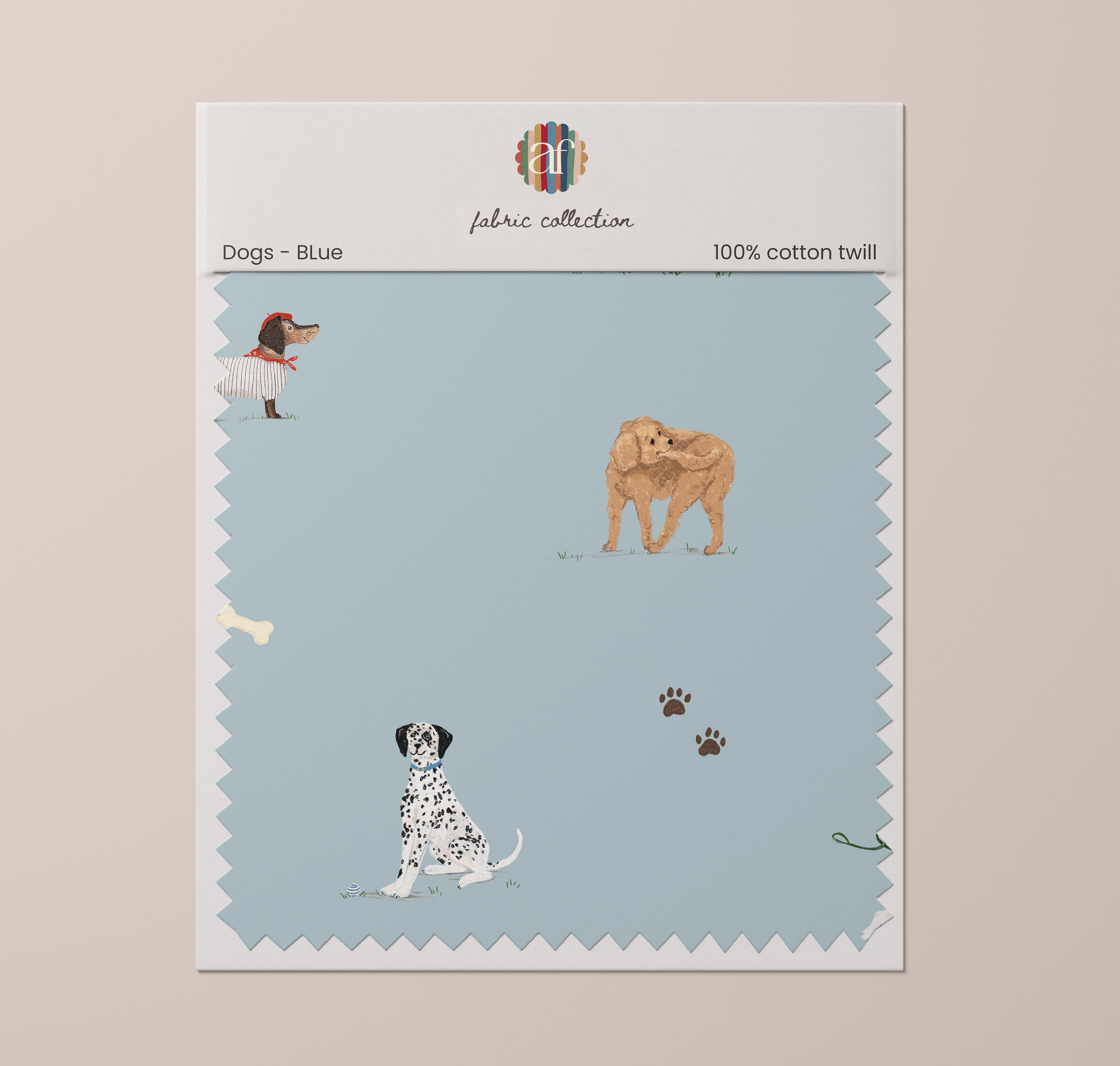 Nursery Fabric - Dogs Blue