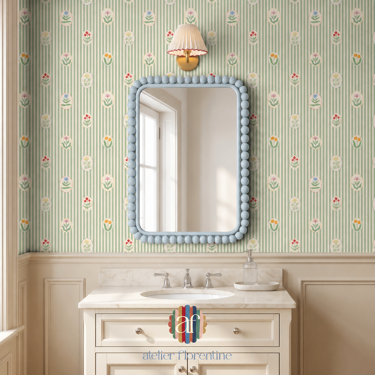 Flower Garden Wallpaper - Striped Green