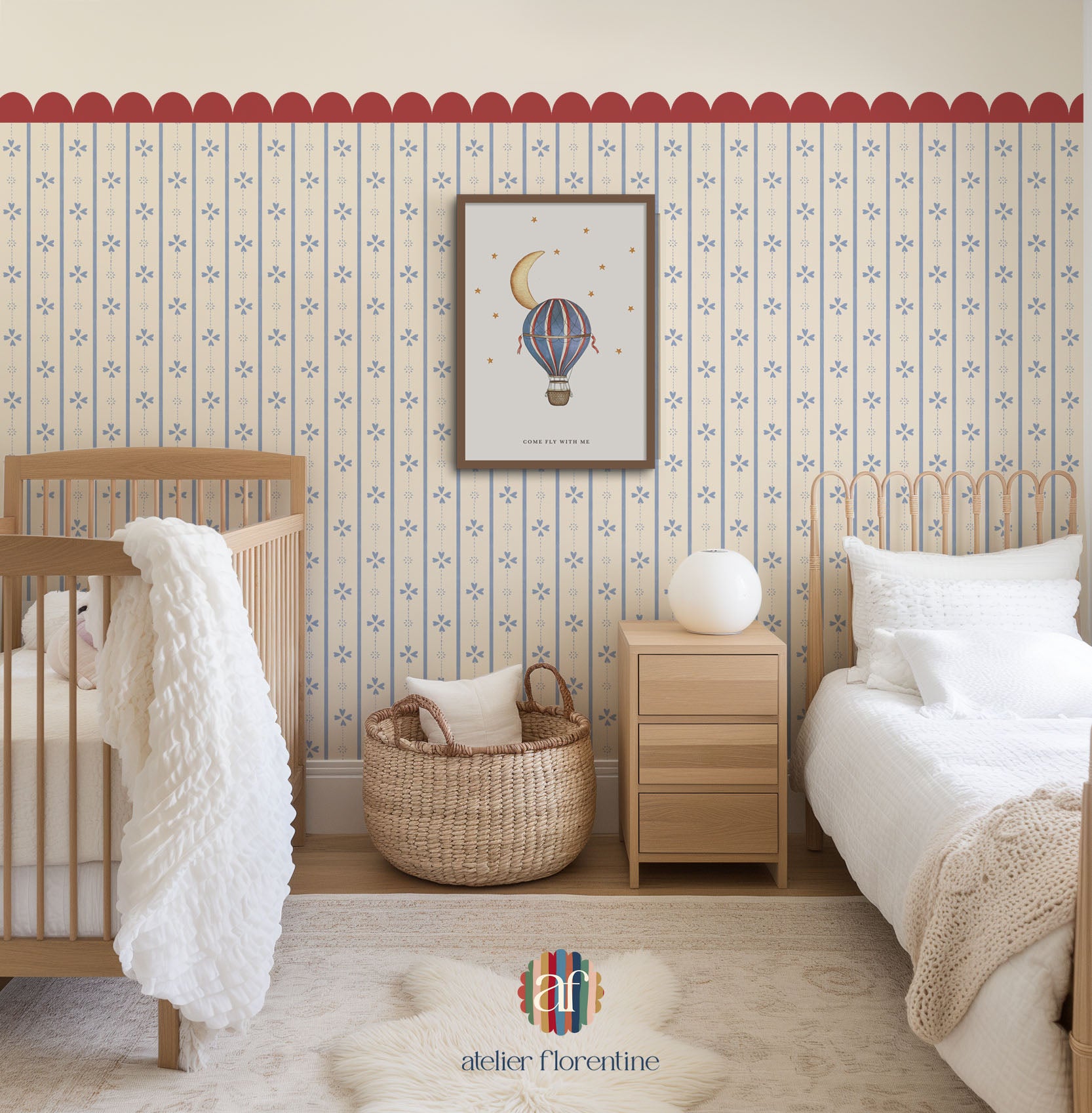 Original Scandinavian Cottage Stripe wallpaper – cozy striped wallpaper for boys and girls.