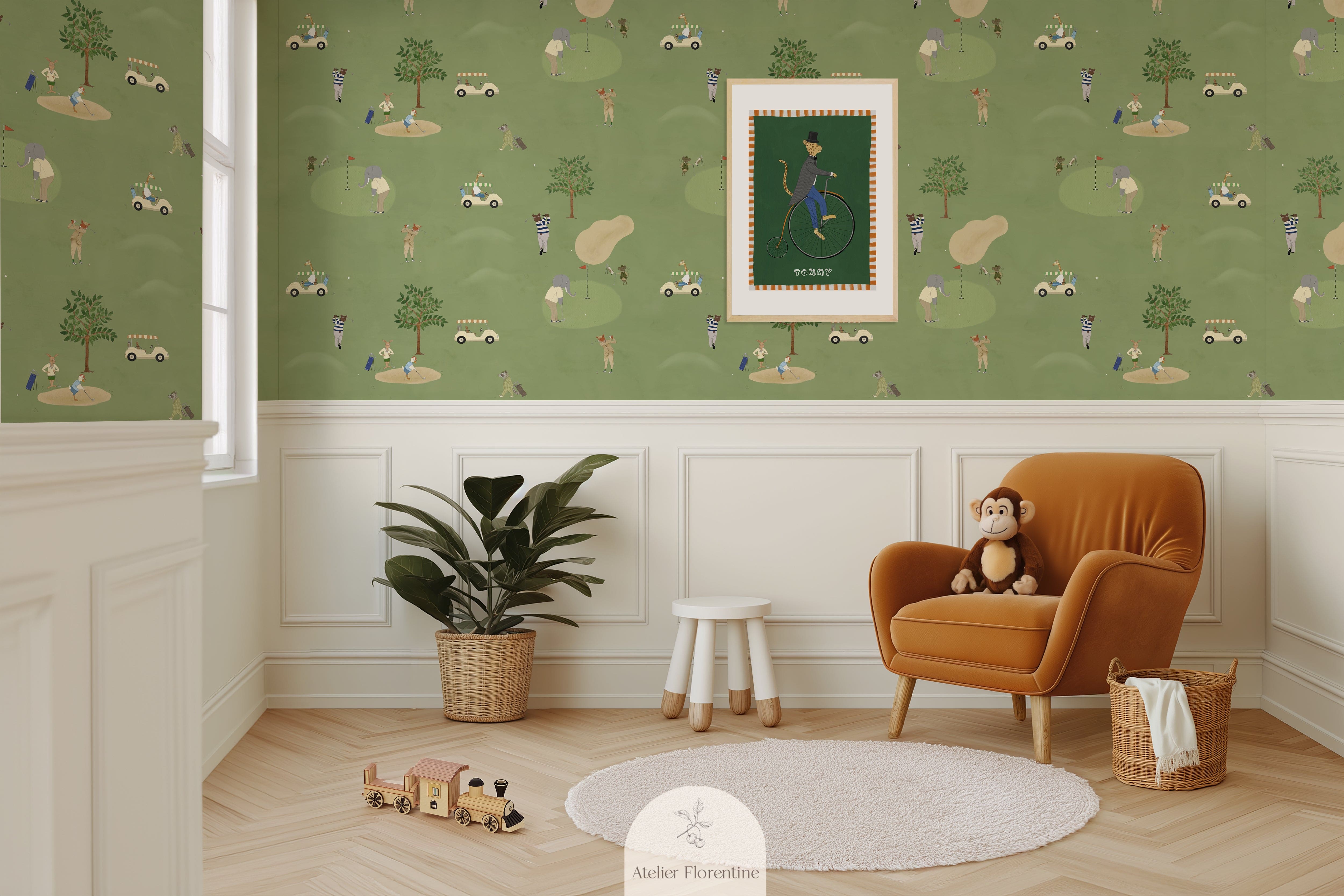 Children's wallpaper golf animals wallpaper for kids nursery boys room