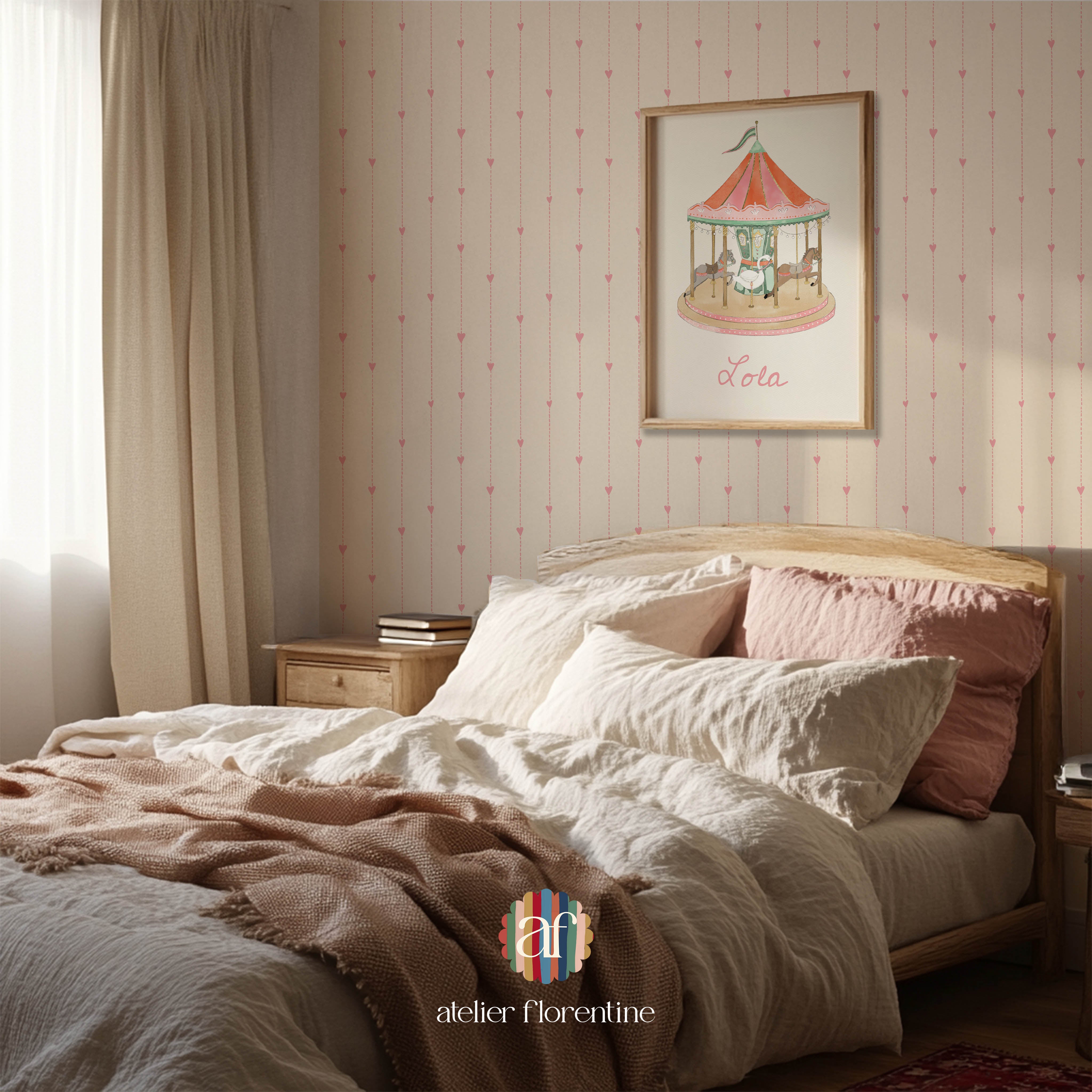 Original heart wallpaper in soft colors – cozy nursery wallpaper for girls.
