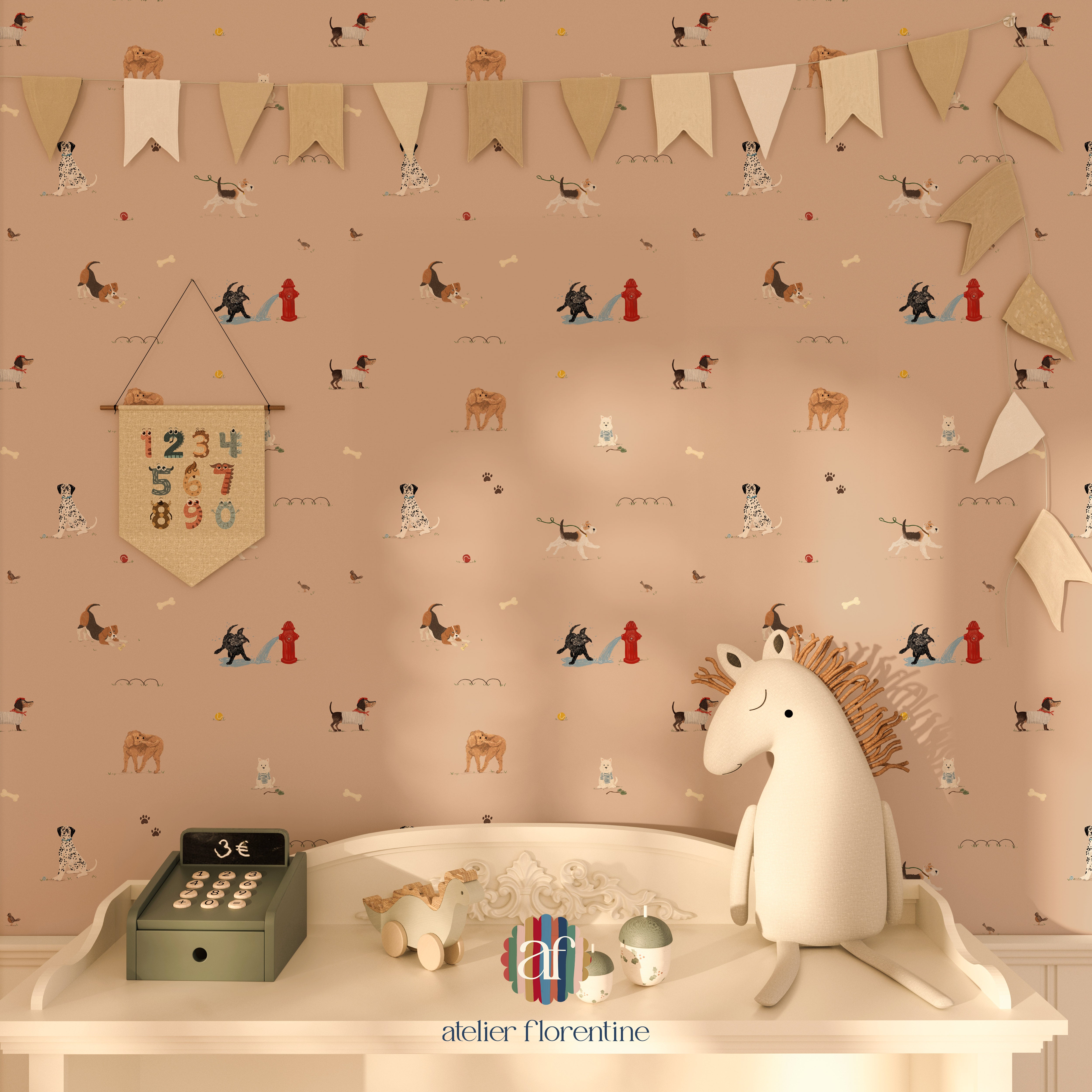 Playful Dog Wallpaper for Kids and Children’s Rooms
