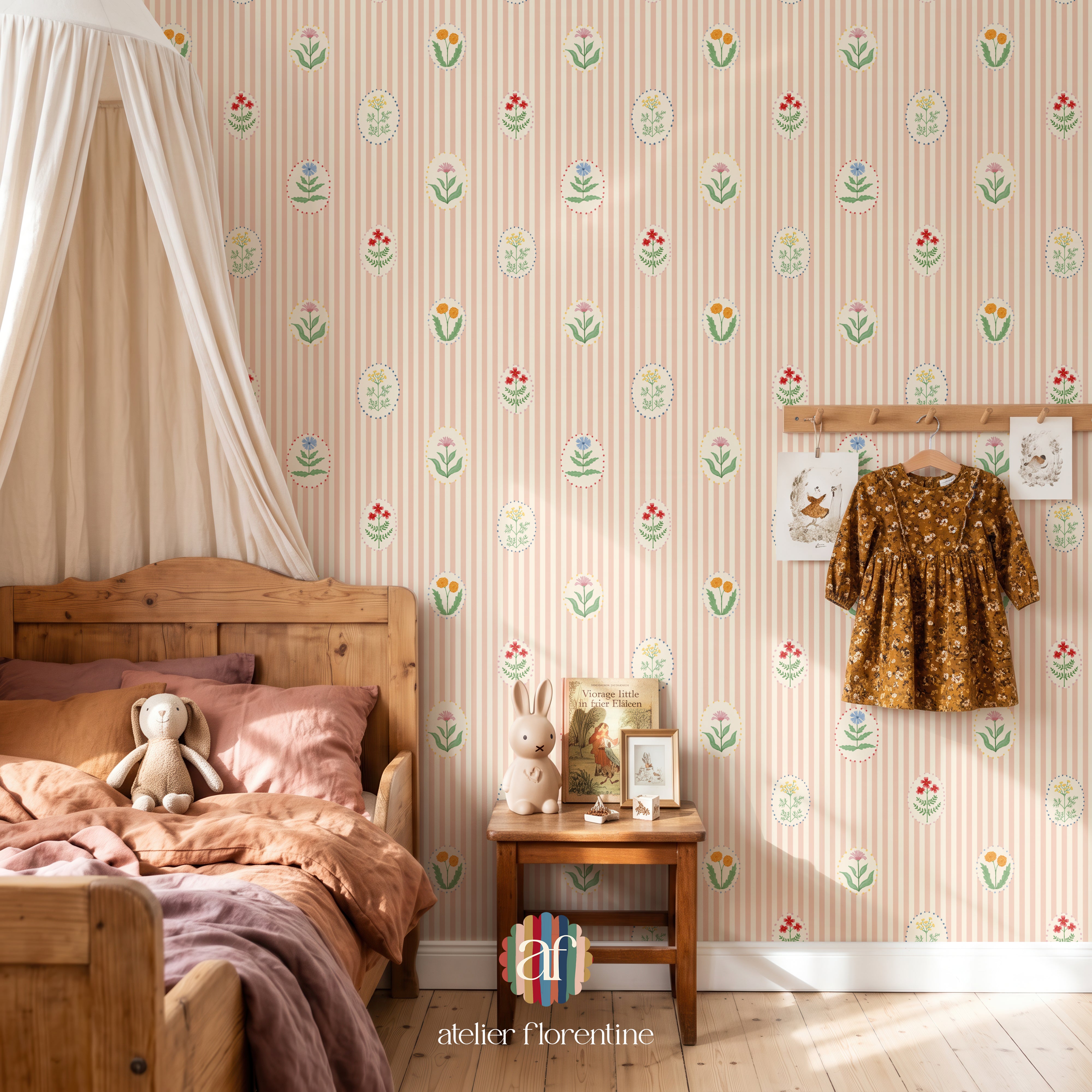 Flower Garden Wallpaper - Striped Pink