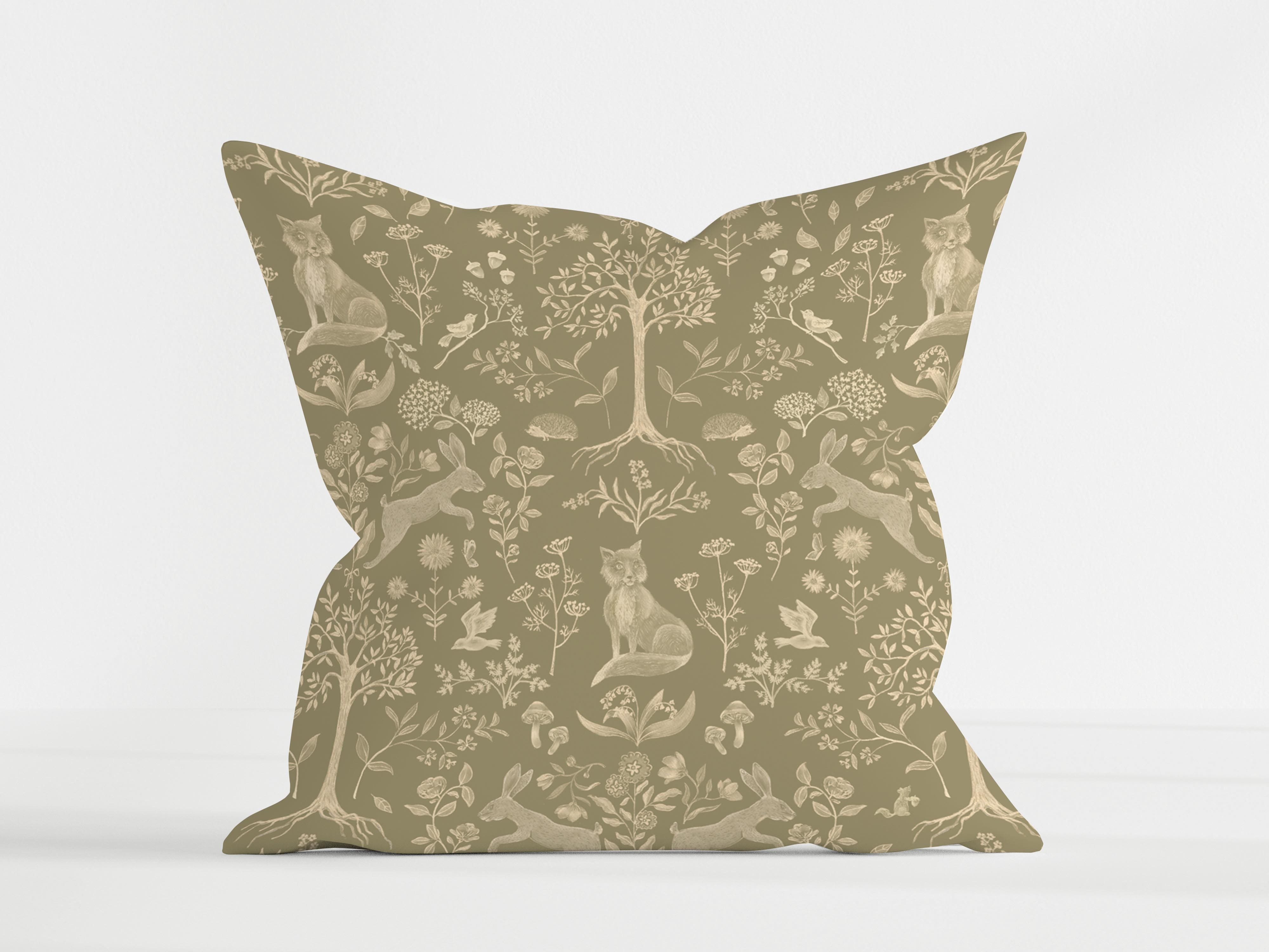 Cushion Forest Animals Olive Green 