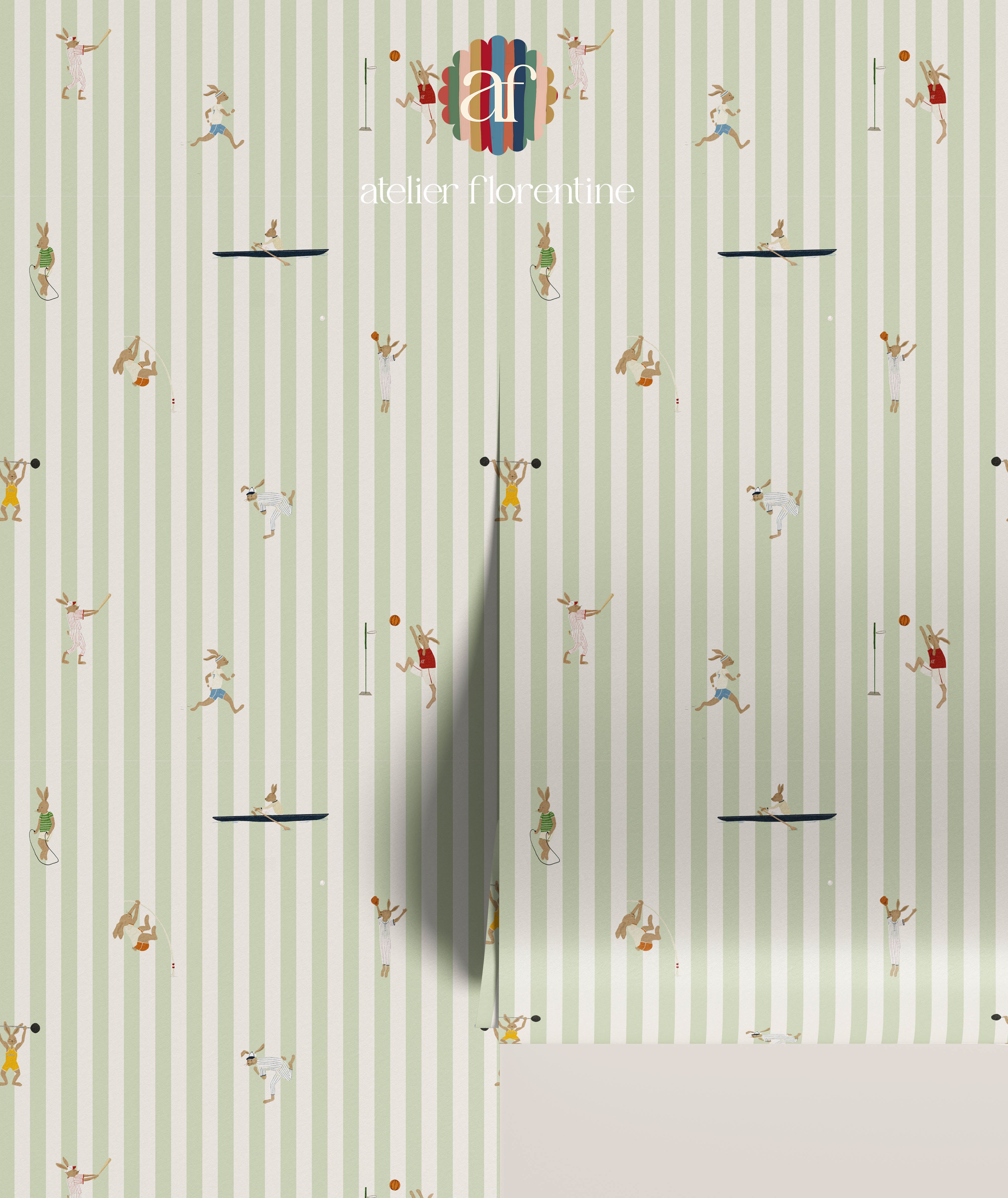 Sports Bunnies wallpaper - green stripes