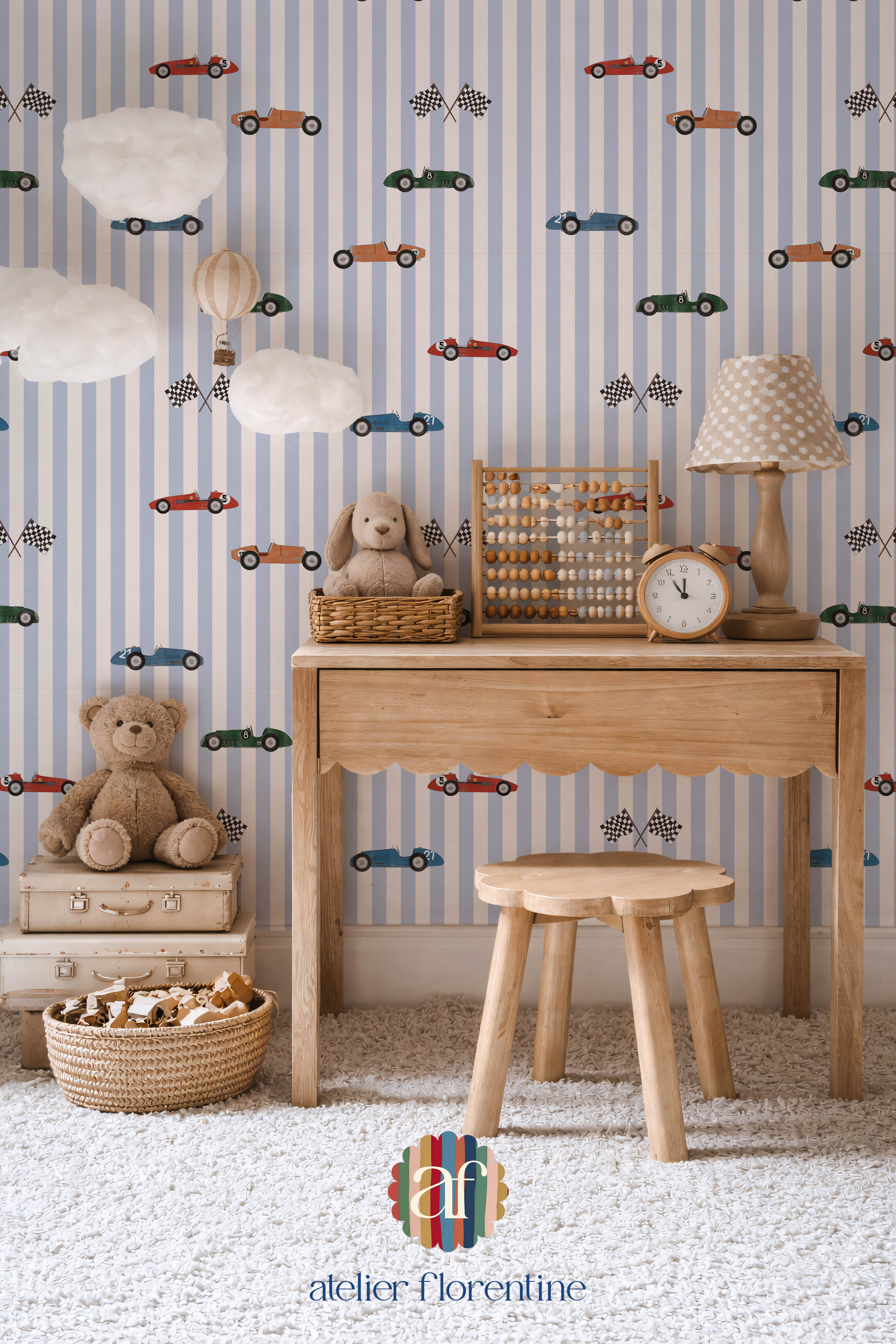 Race Cars Wallpaper - Stripes Blue