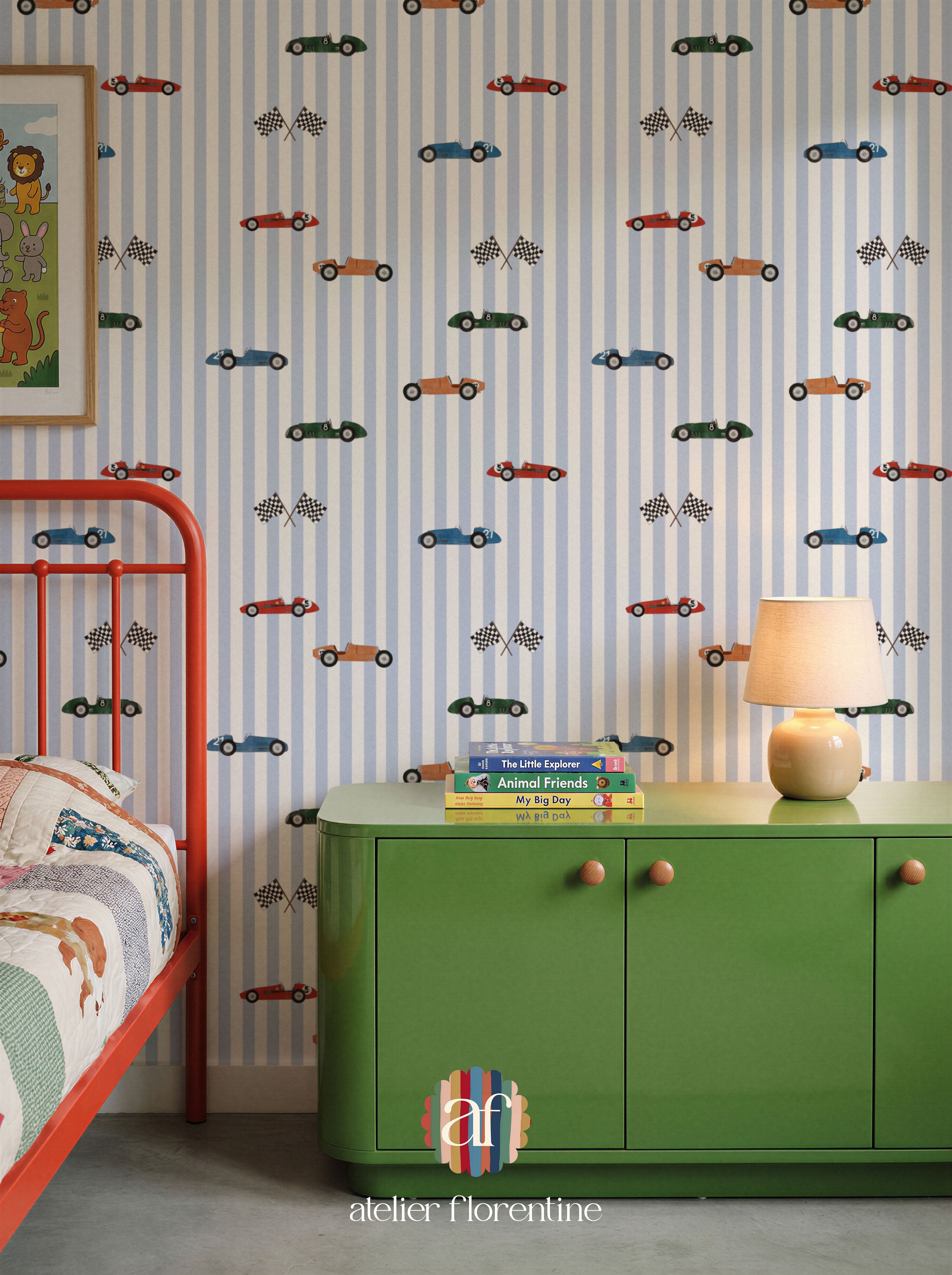 Race Cars Wallpaper - Stripes Blue