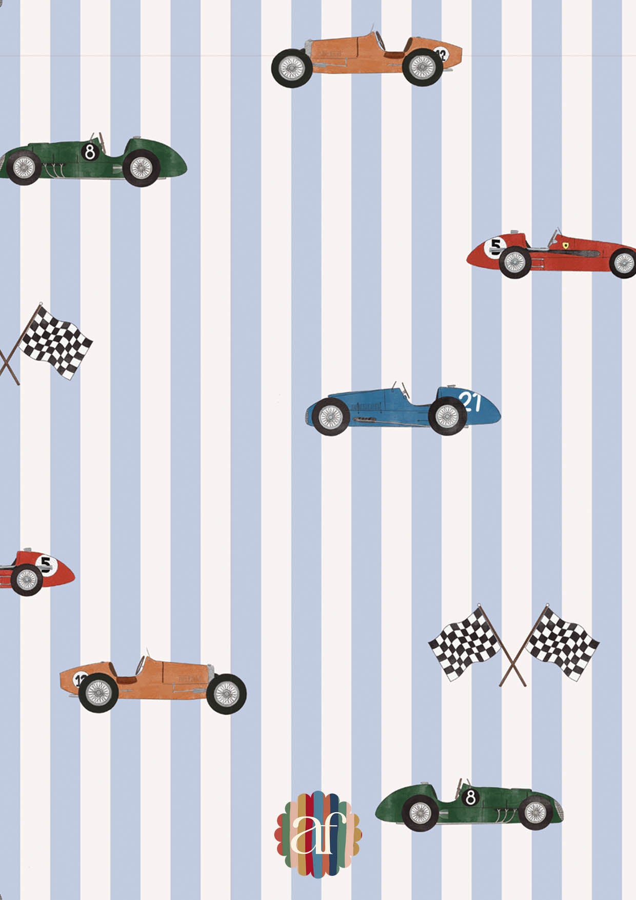 Race Cars Wallpaper - Stripes Blue