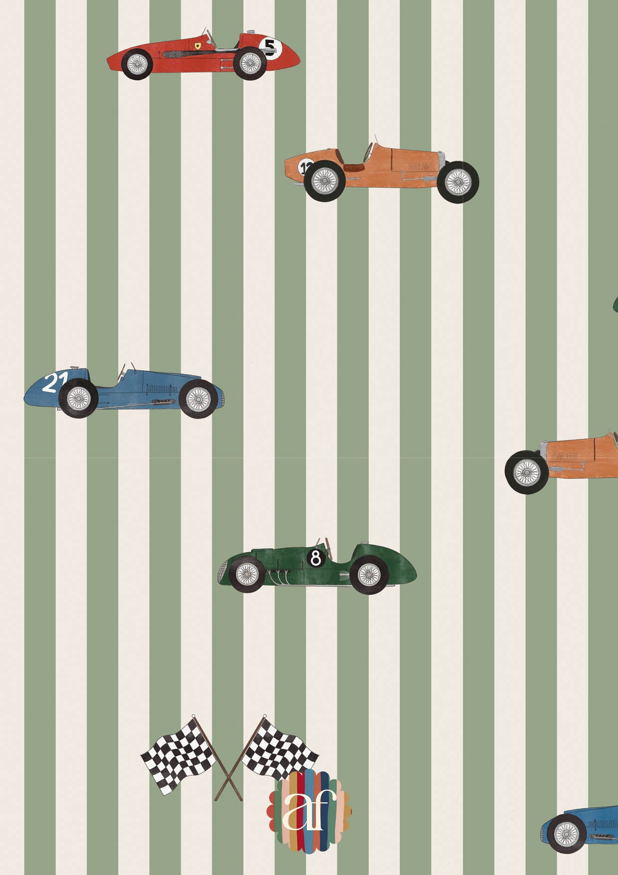 Race Cars Wallpaper - Stripes Green
