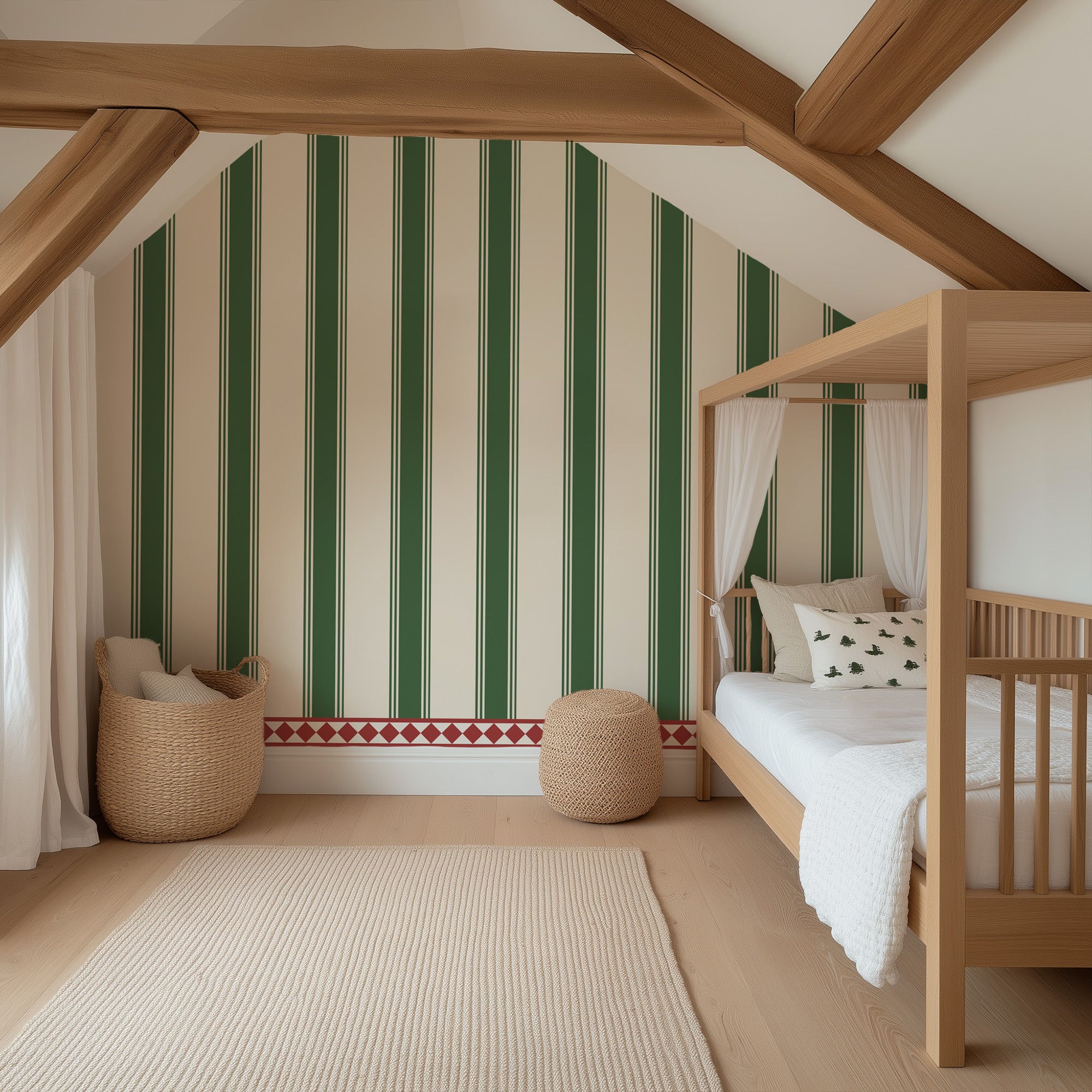 Double Green Stripes Wallpaper