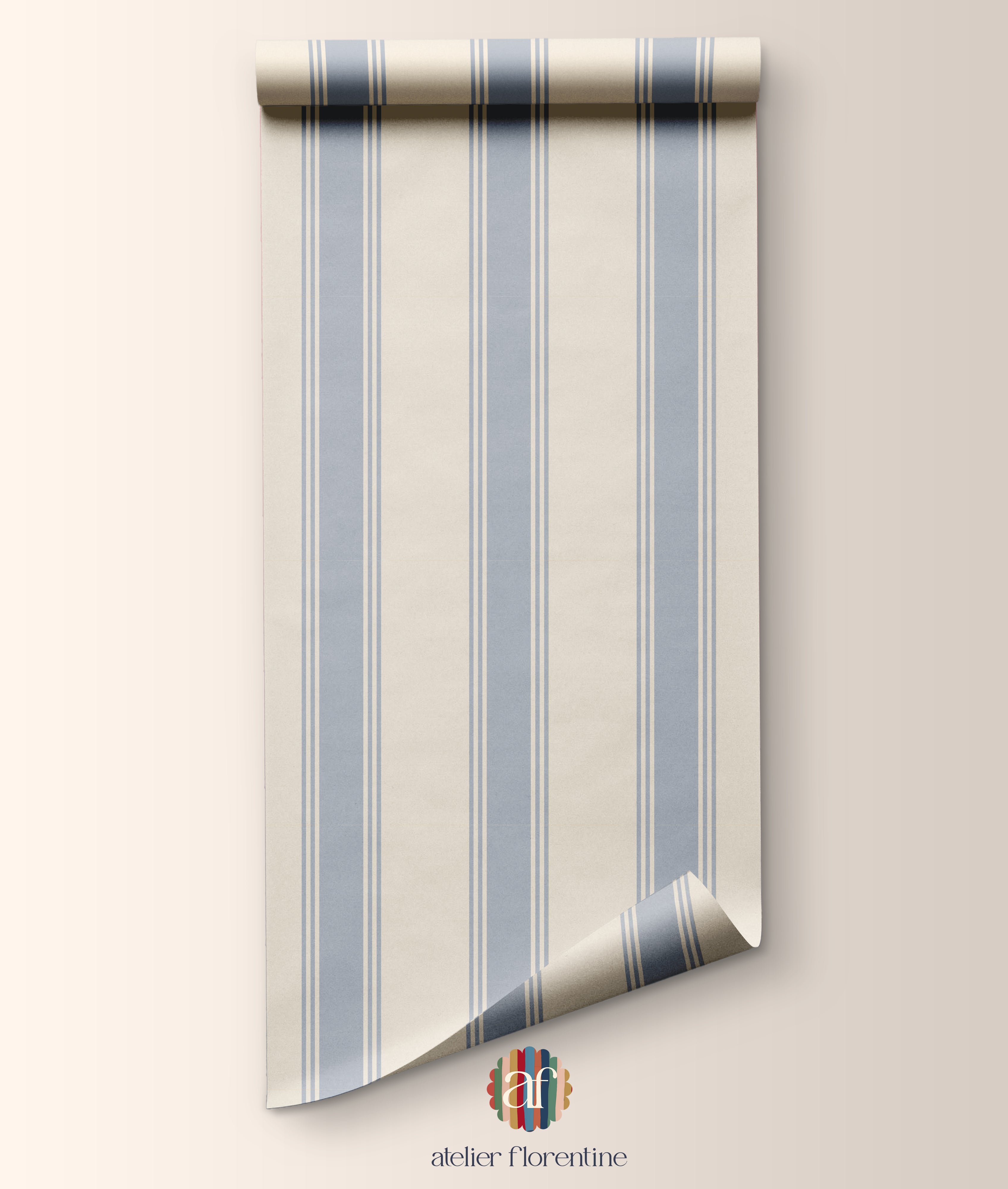 Double Striped Wallpaper - Ocean Blue