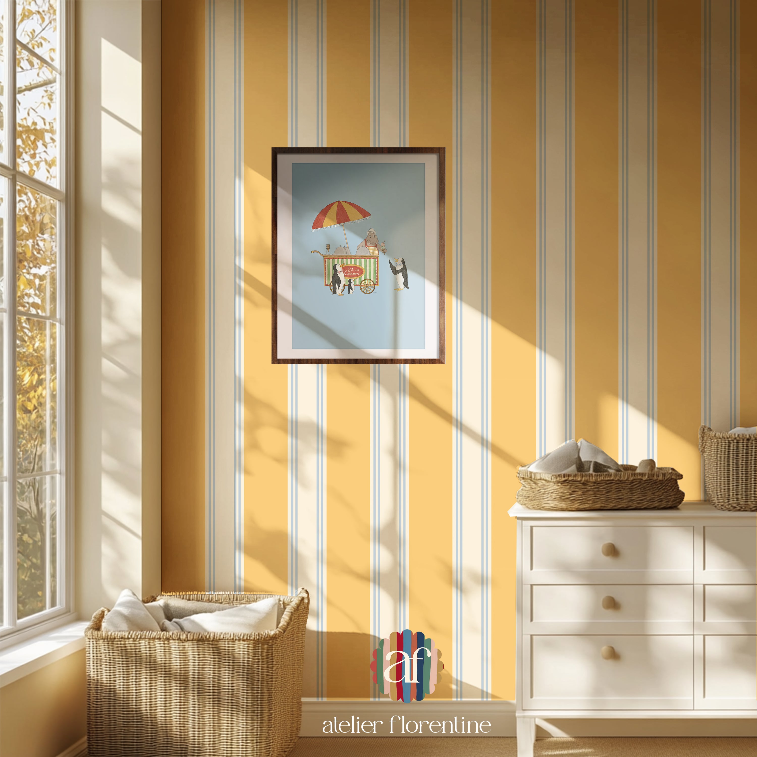 Double Striped Wallpaper - Yellow Blue