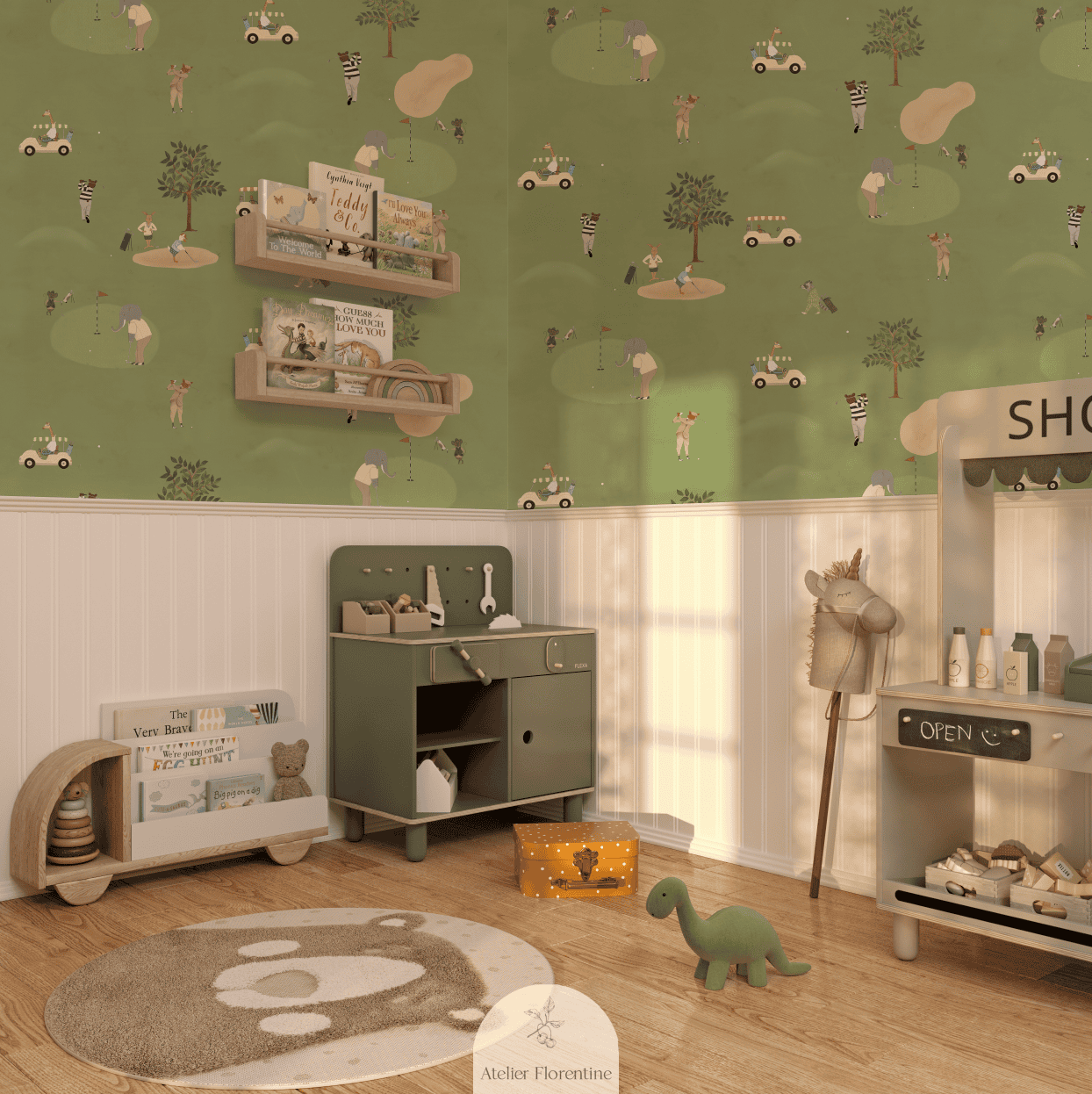 Children's wallpaper golf animals wallpaper for kids nursery boys room
