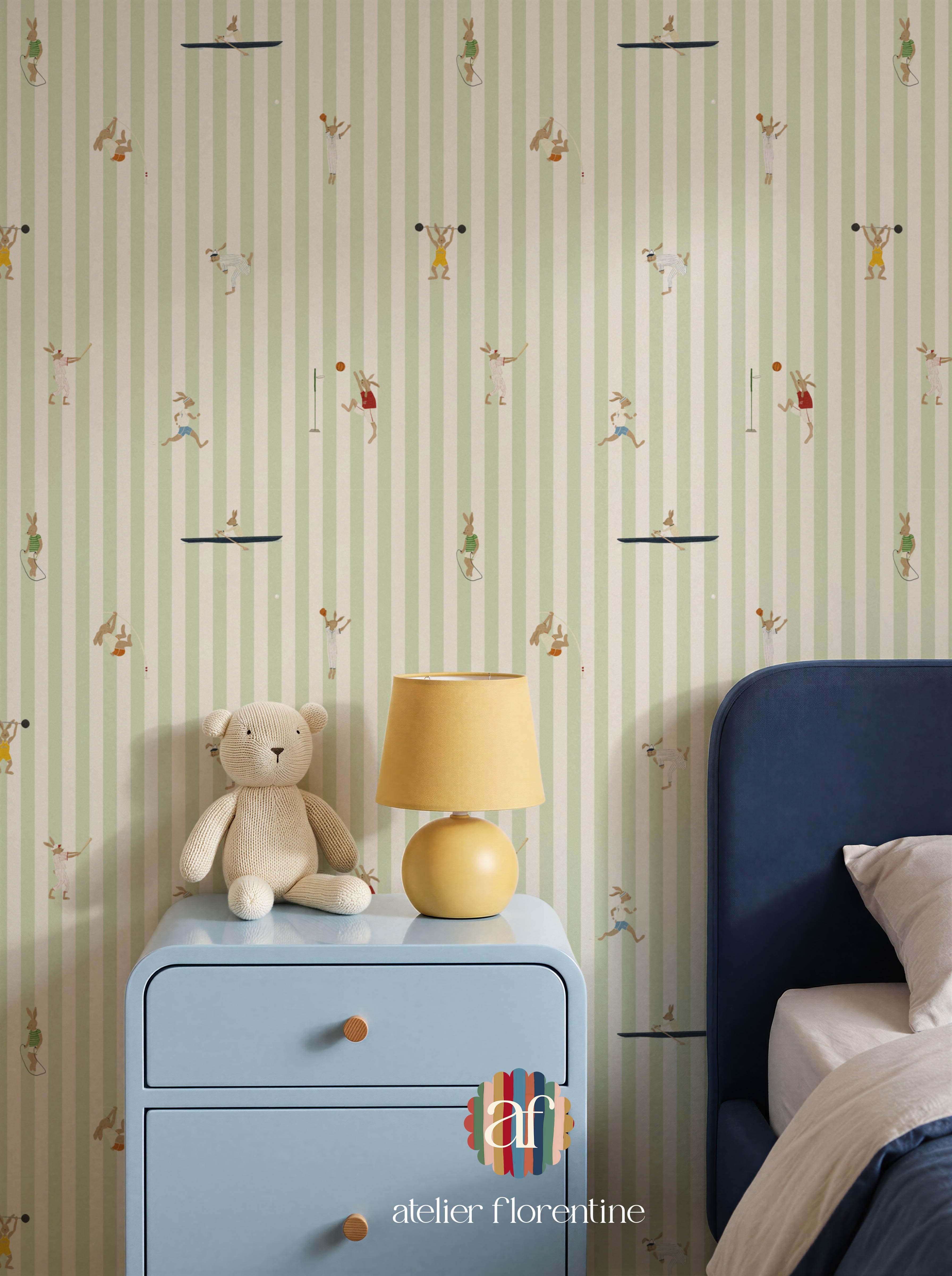 Sports Bunnies wallpaper - green stripes