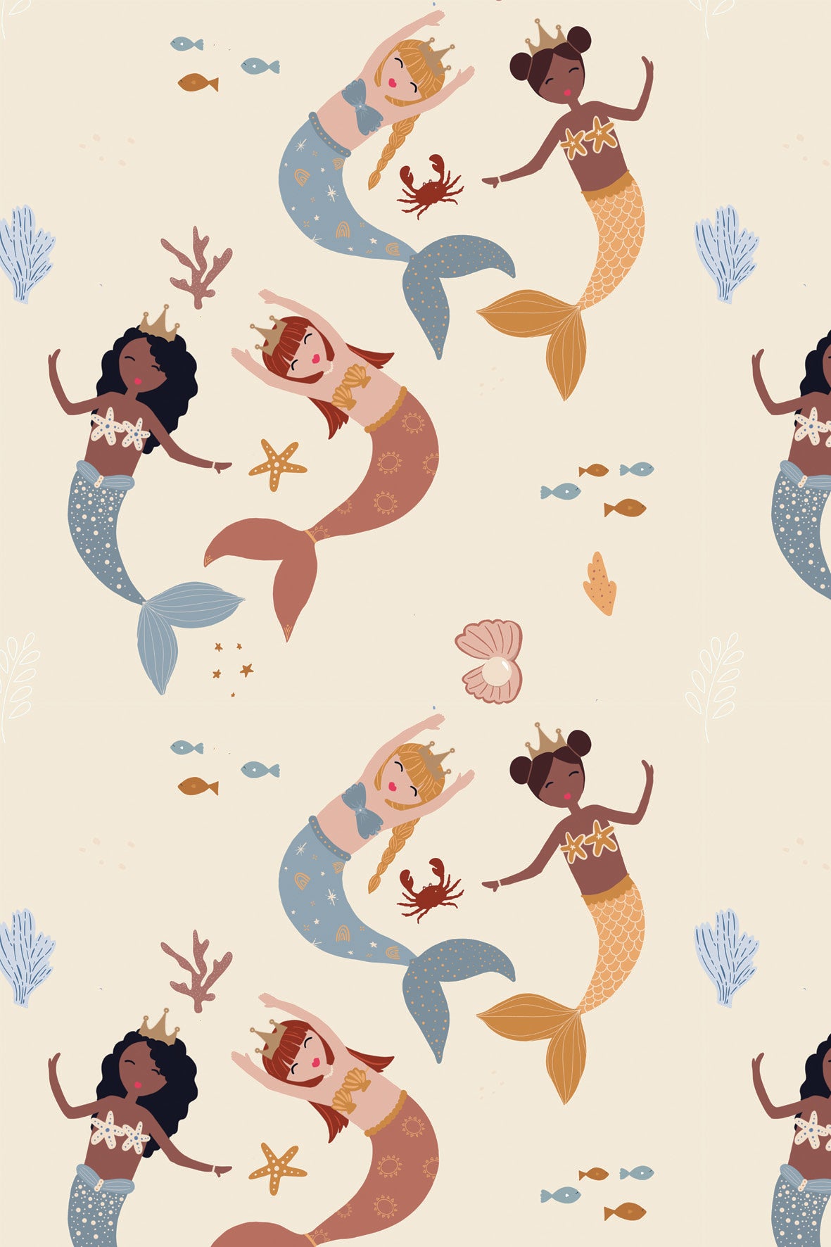 Wallpaper for kids, mermaids wallpaper, mermaid girls room, children's wallpapers 