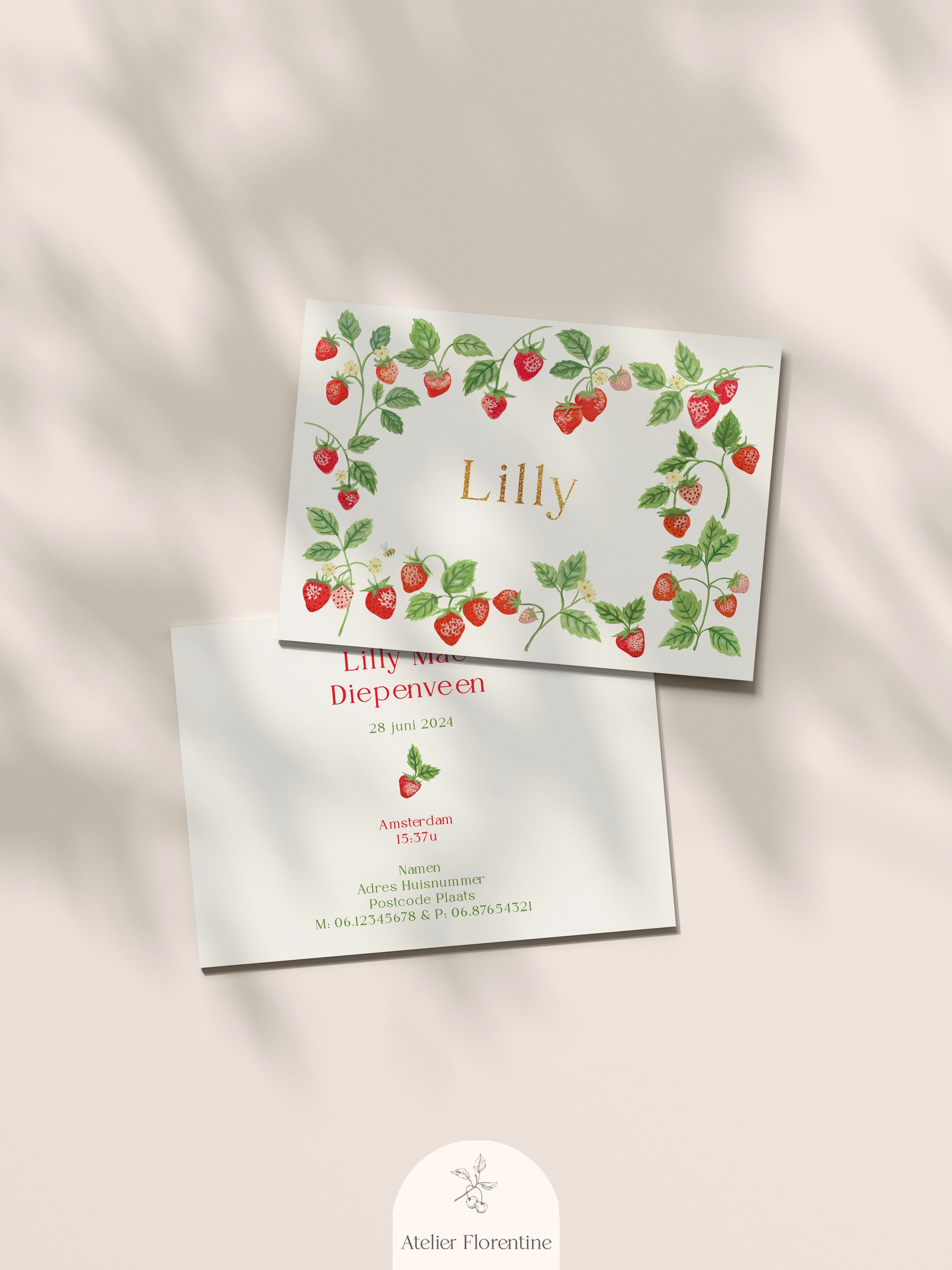 Birth card with strawberries