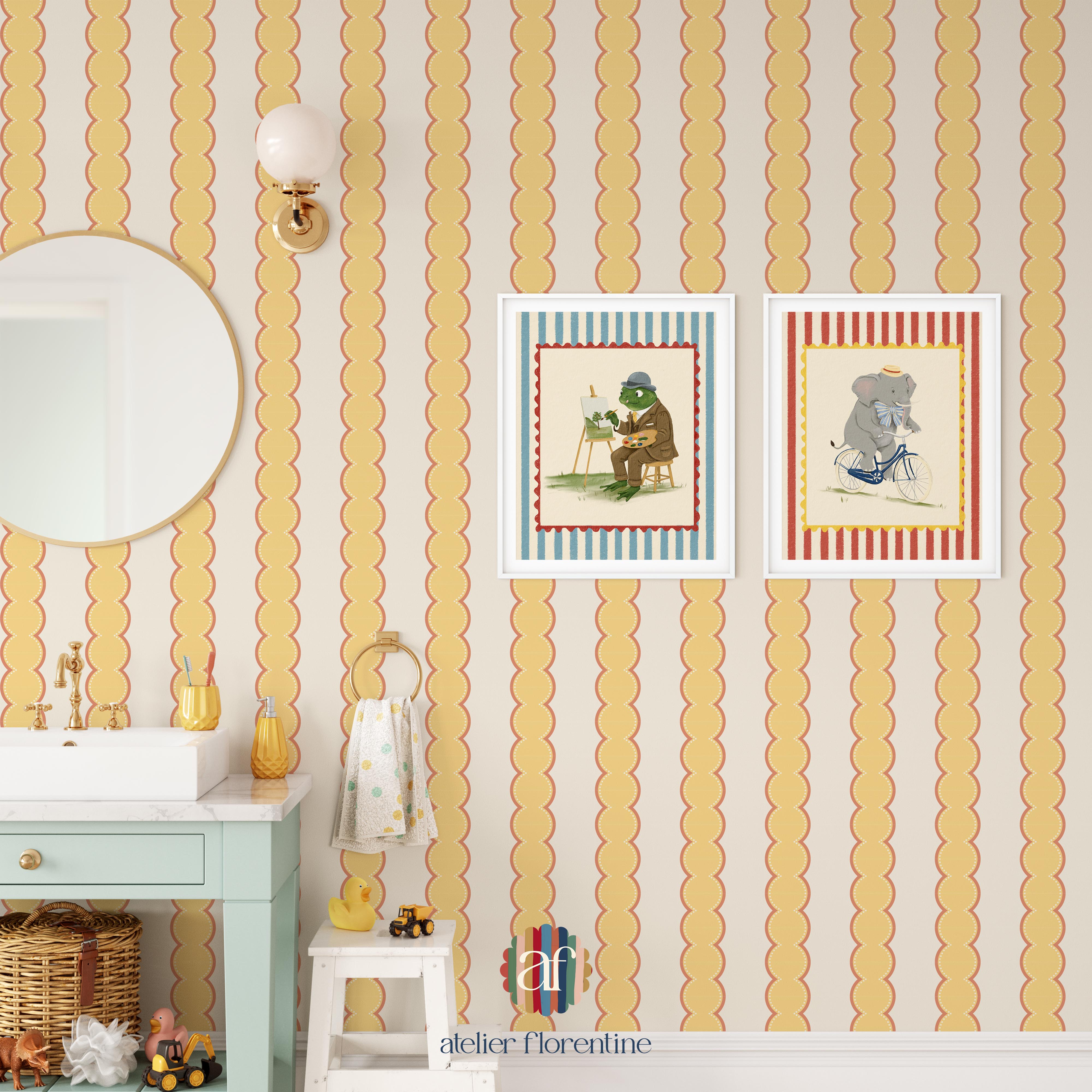 bobbin striped wallpaper yellow nursery childrens wallpapers kids decor 