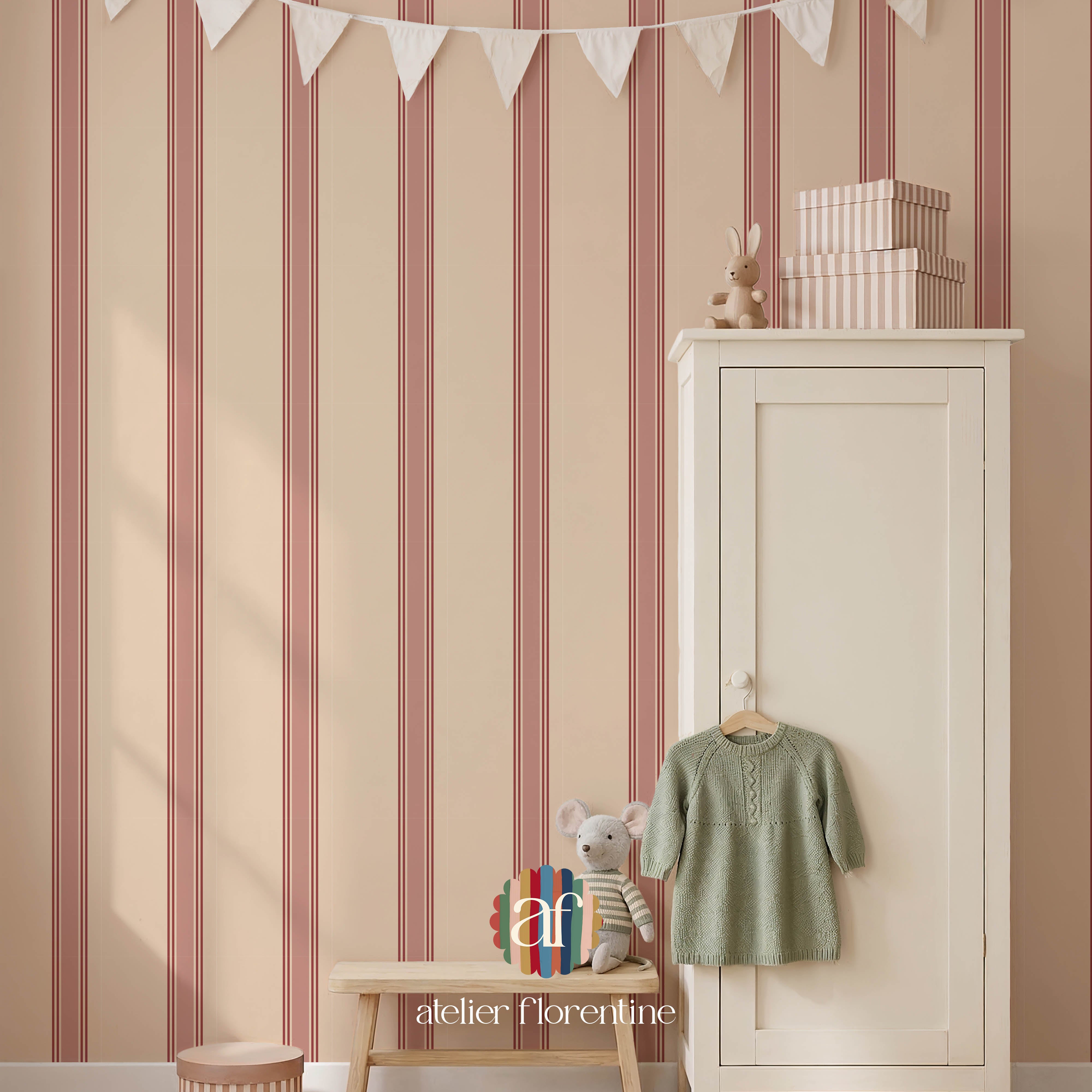 College stripe Wallpaper - Pink and Red