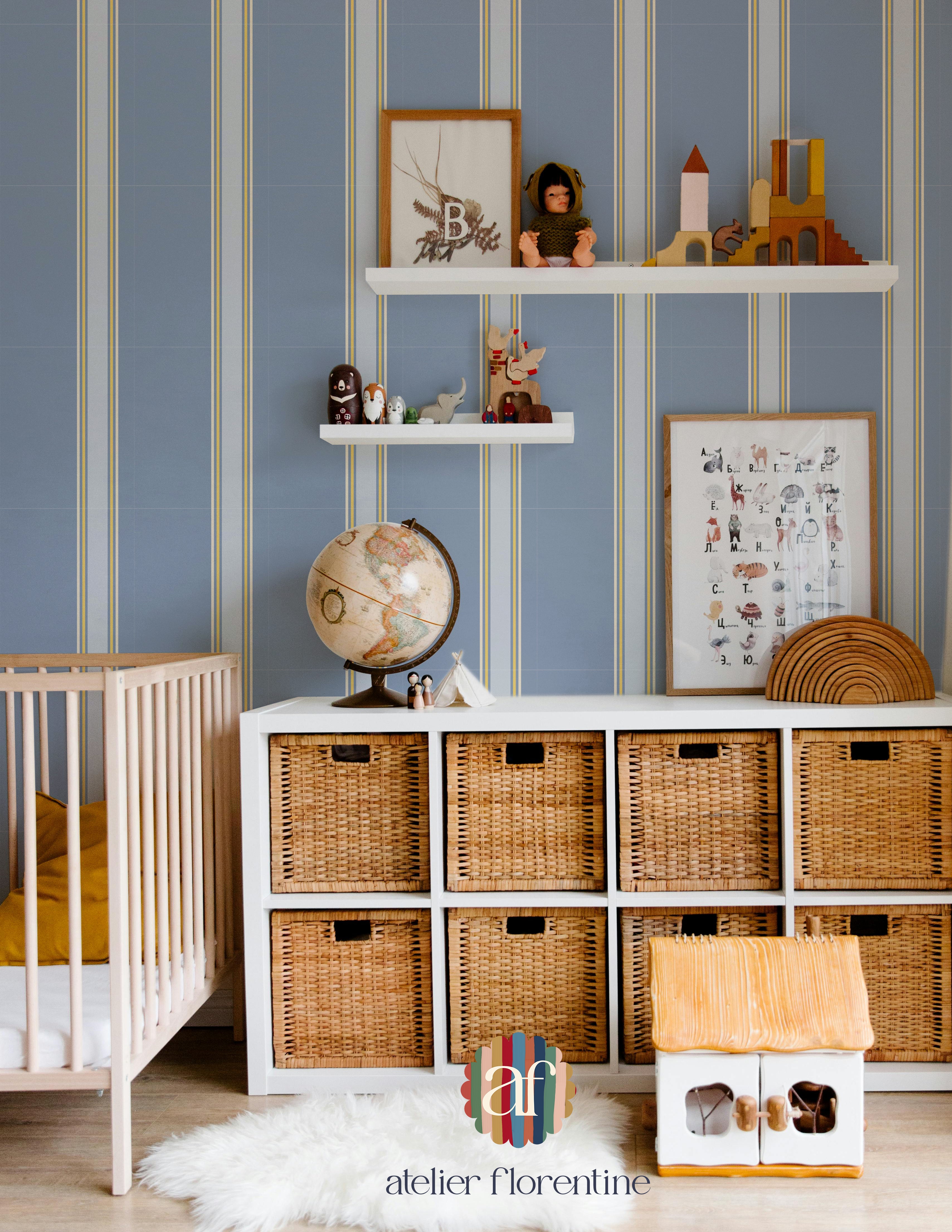 College Stripe Wallpaper - Blue and Yellow