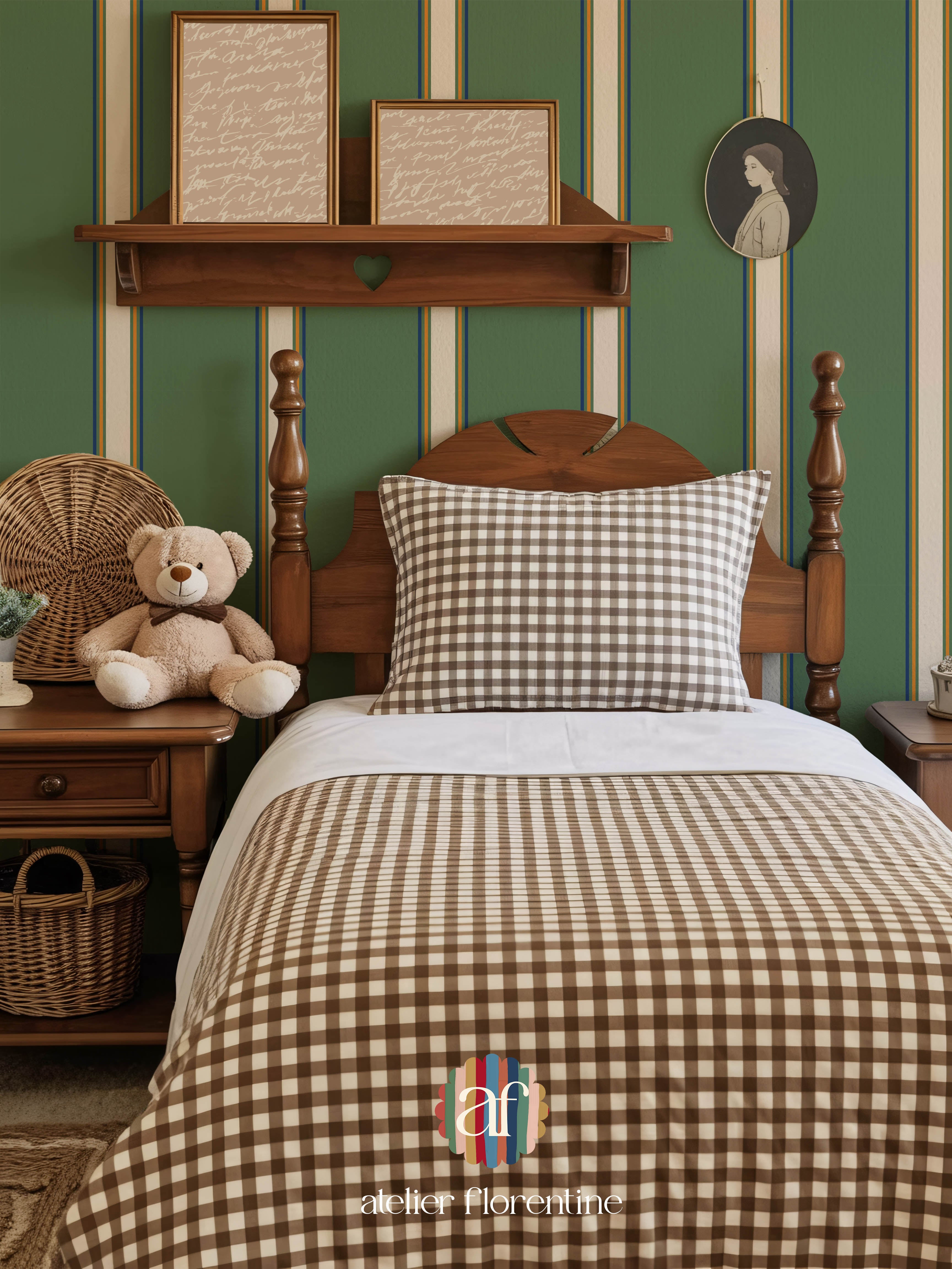 College Stripe Wallpaper - Cream and Green