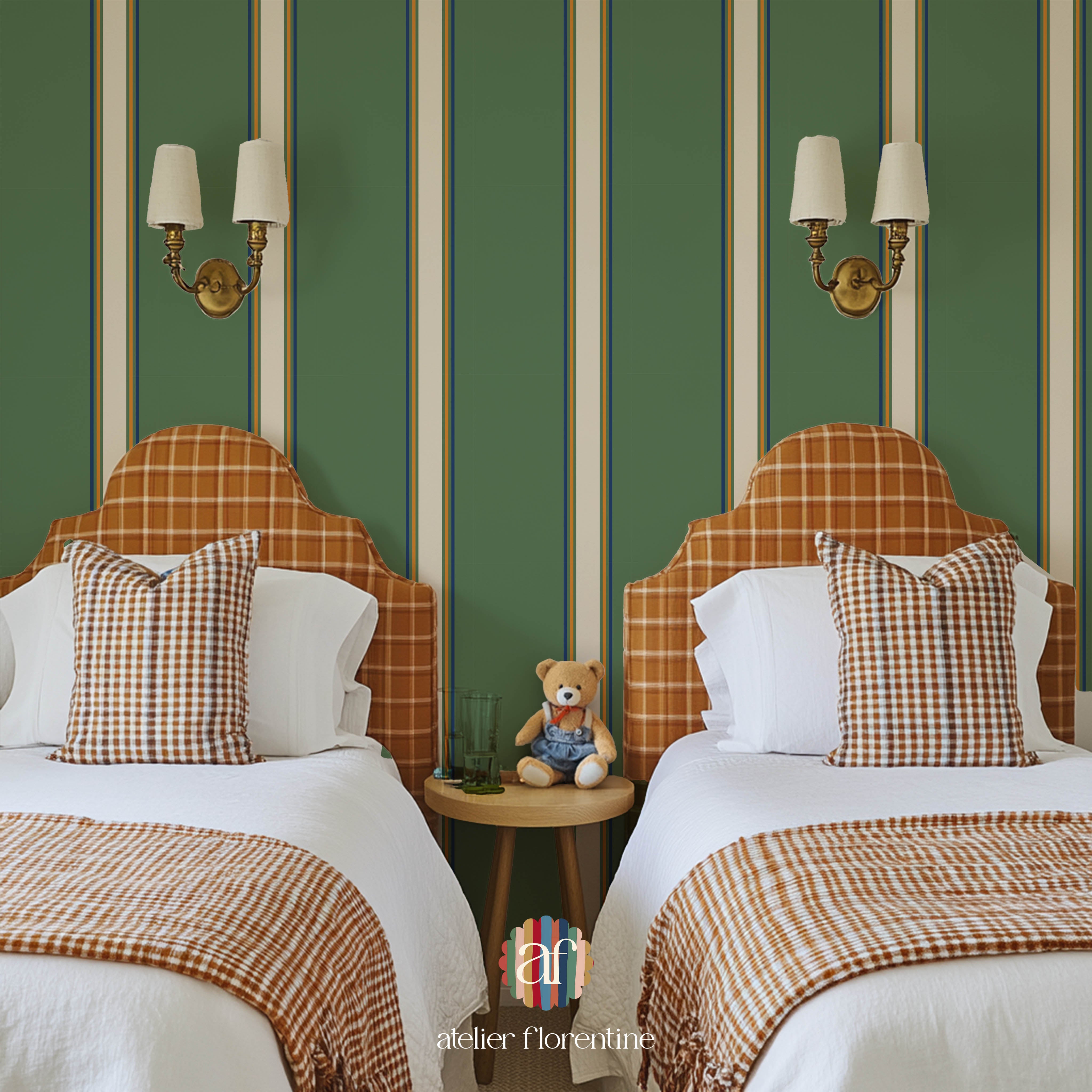 College Stripe Wallpaper - Cream and Green
