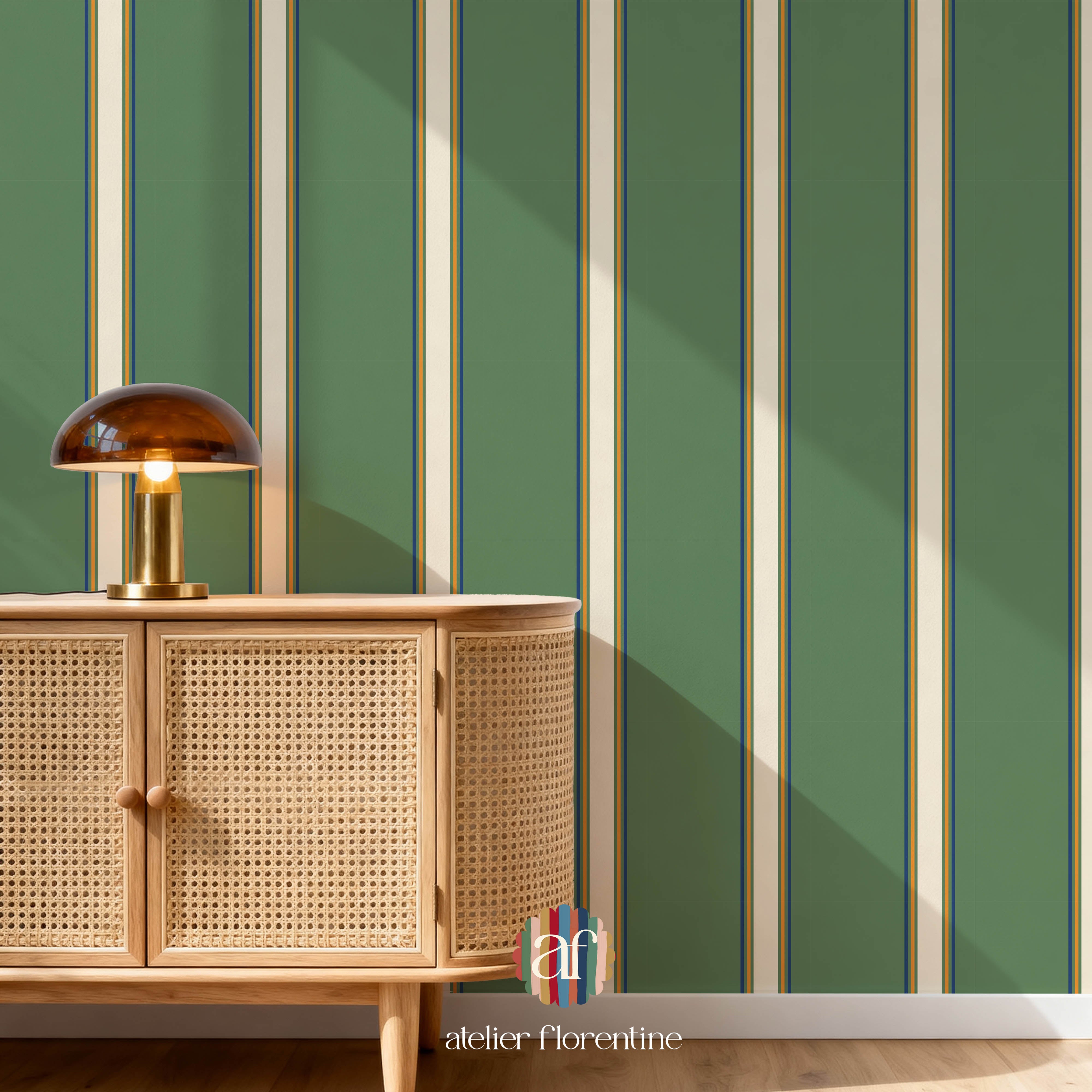 College Stripe Wallpaper - Cream and Green
