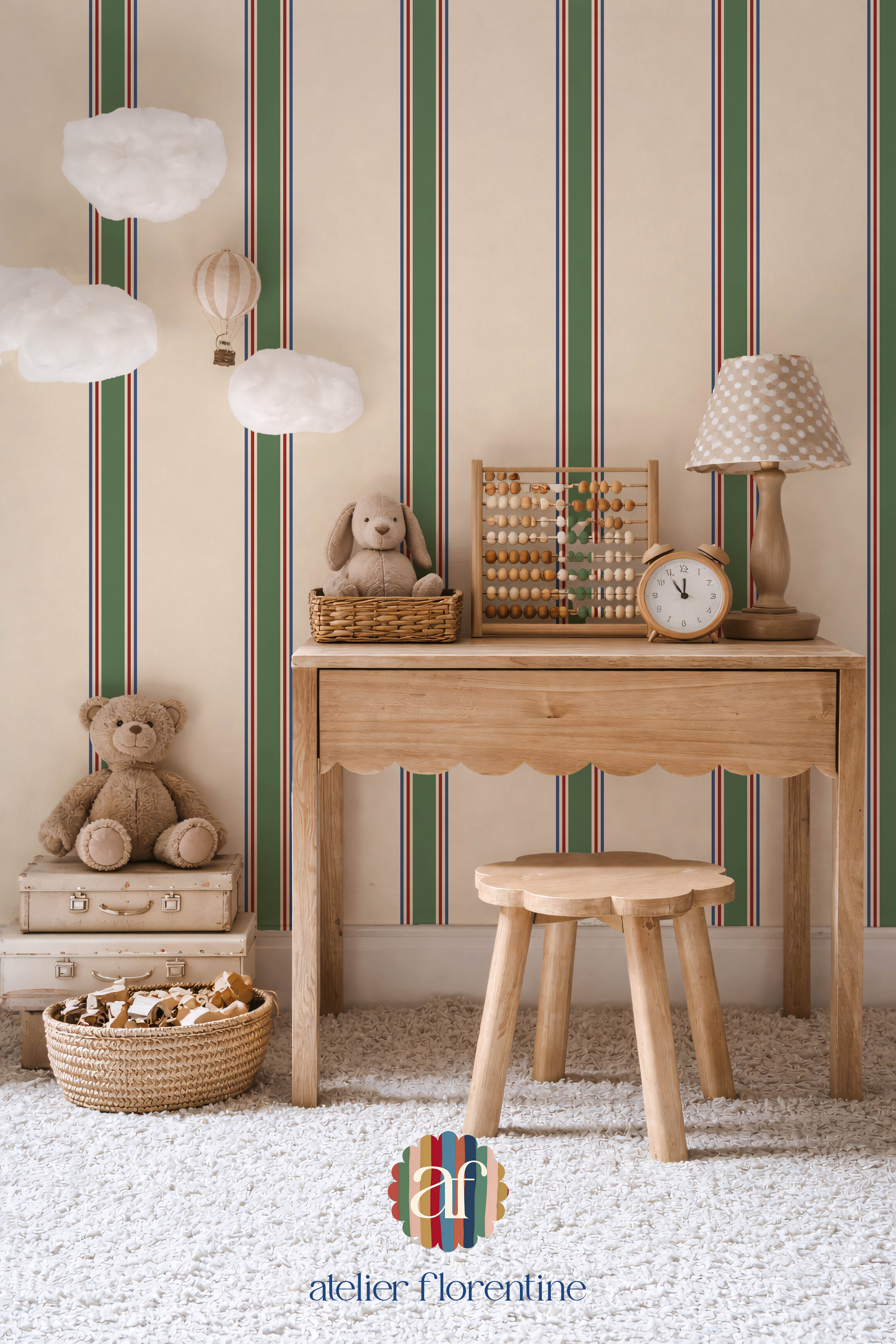 College Stripe Wallpaper - Green, Red and Blue
