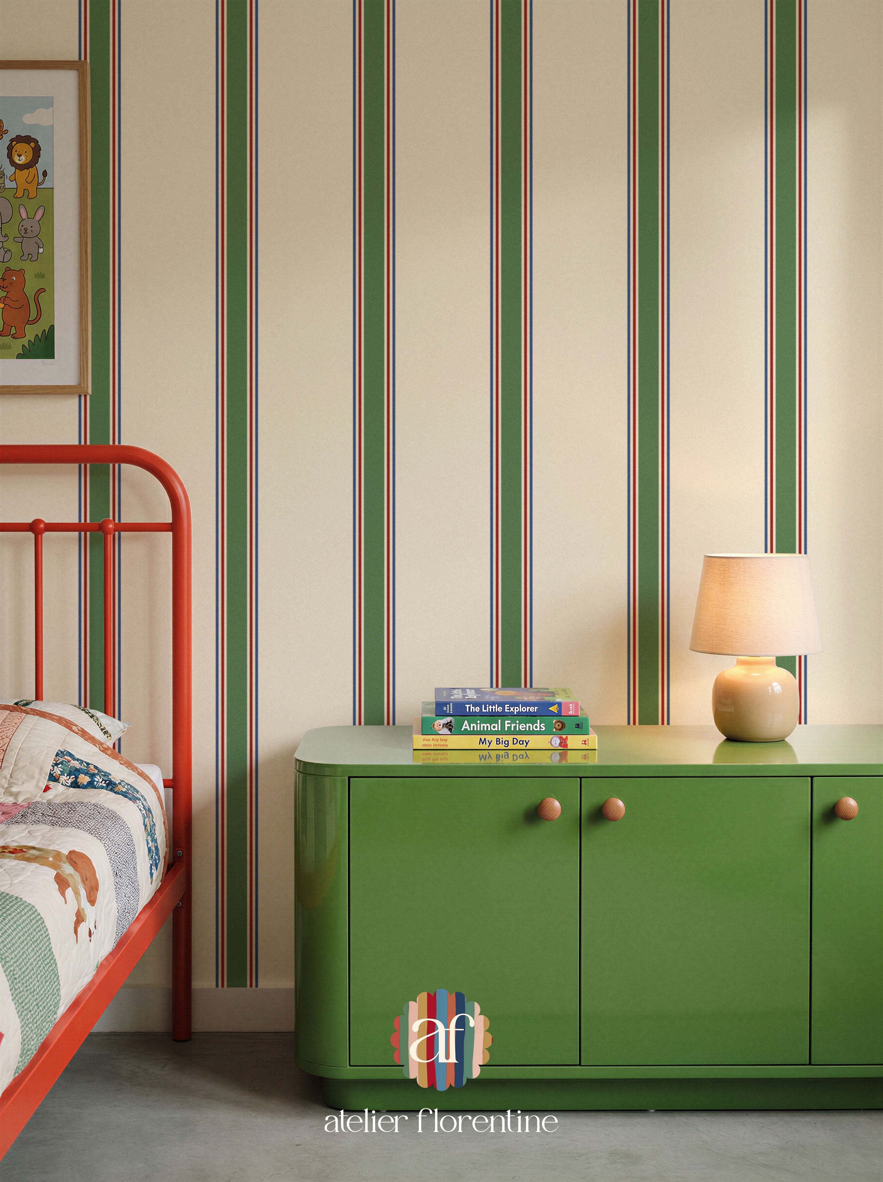 College Stripe Wallpaper - Green, Red and Blue