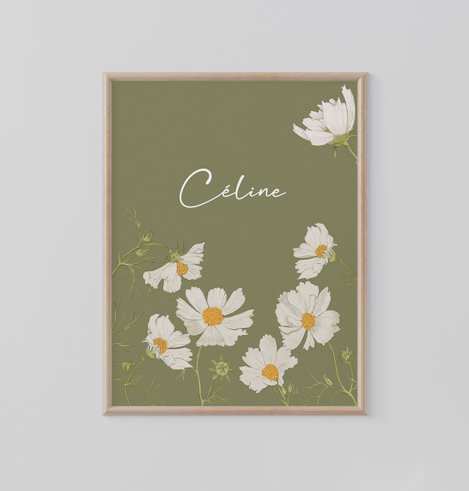 Hand-painted poster with white flowers