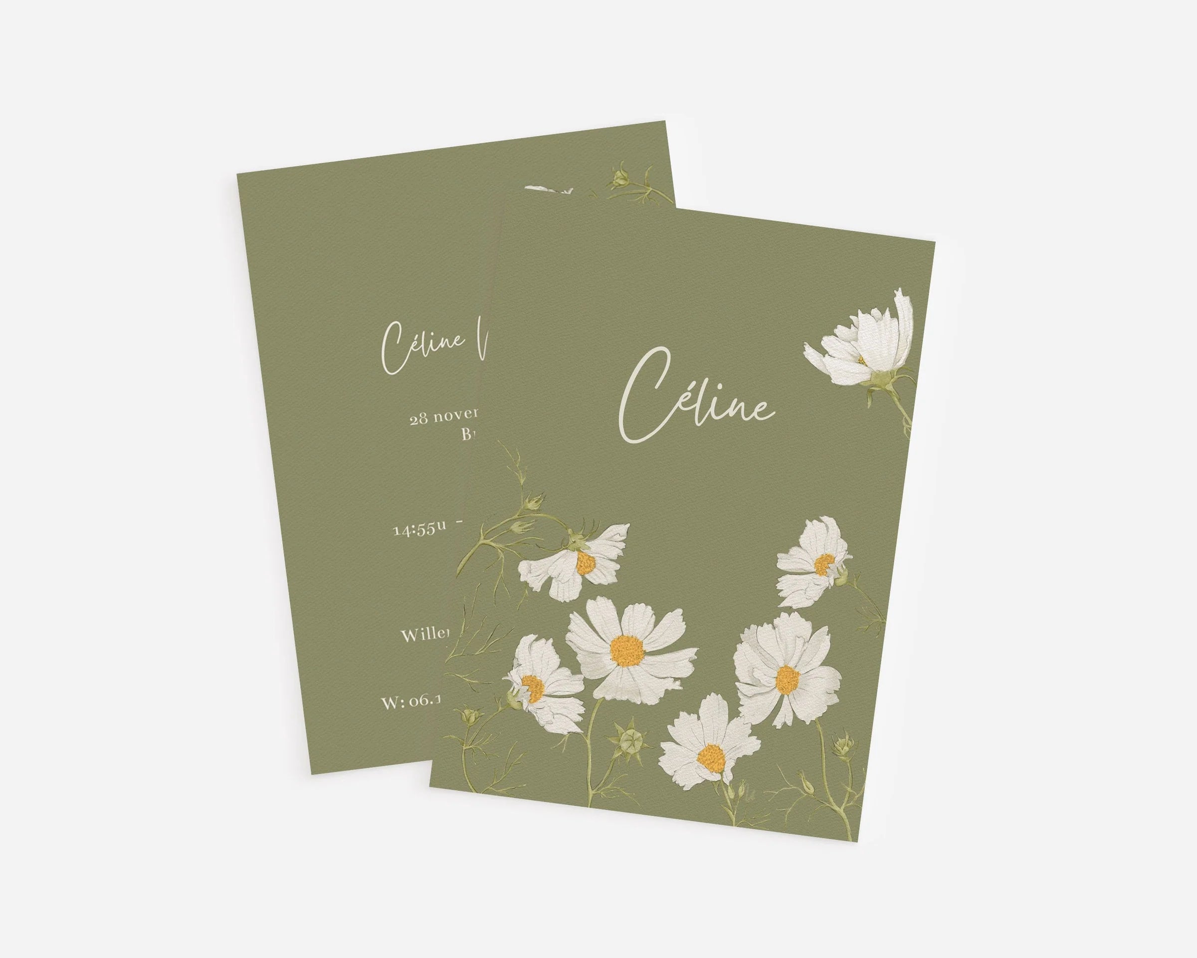 Sample Birth Card White Flowers