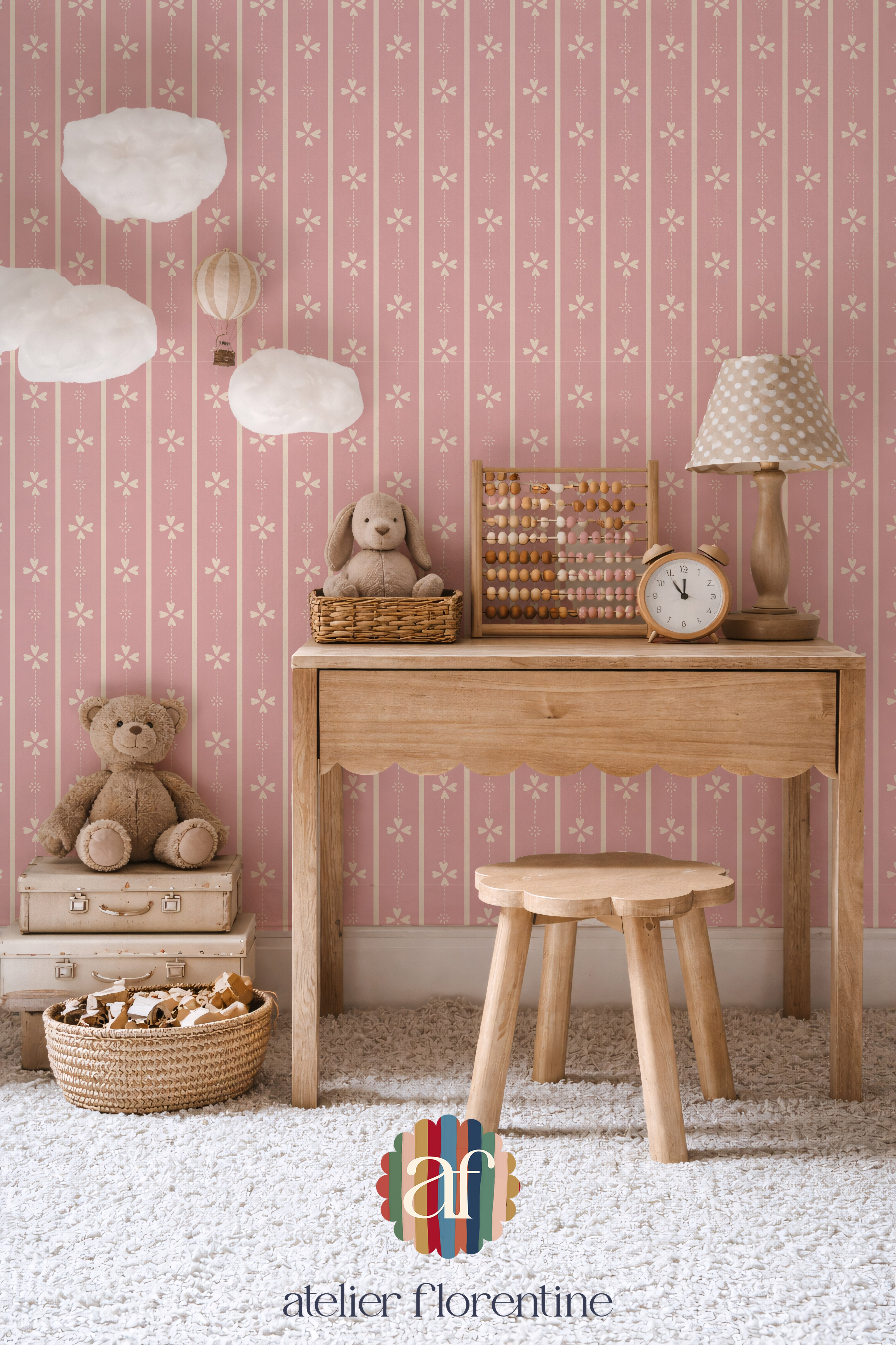Cottage Stripe Wallpaper - Pink