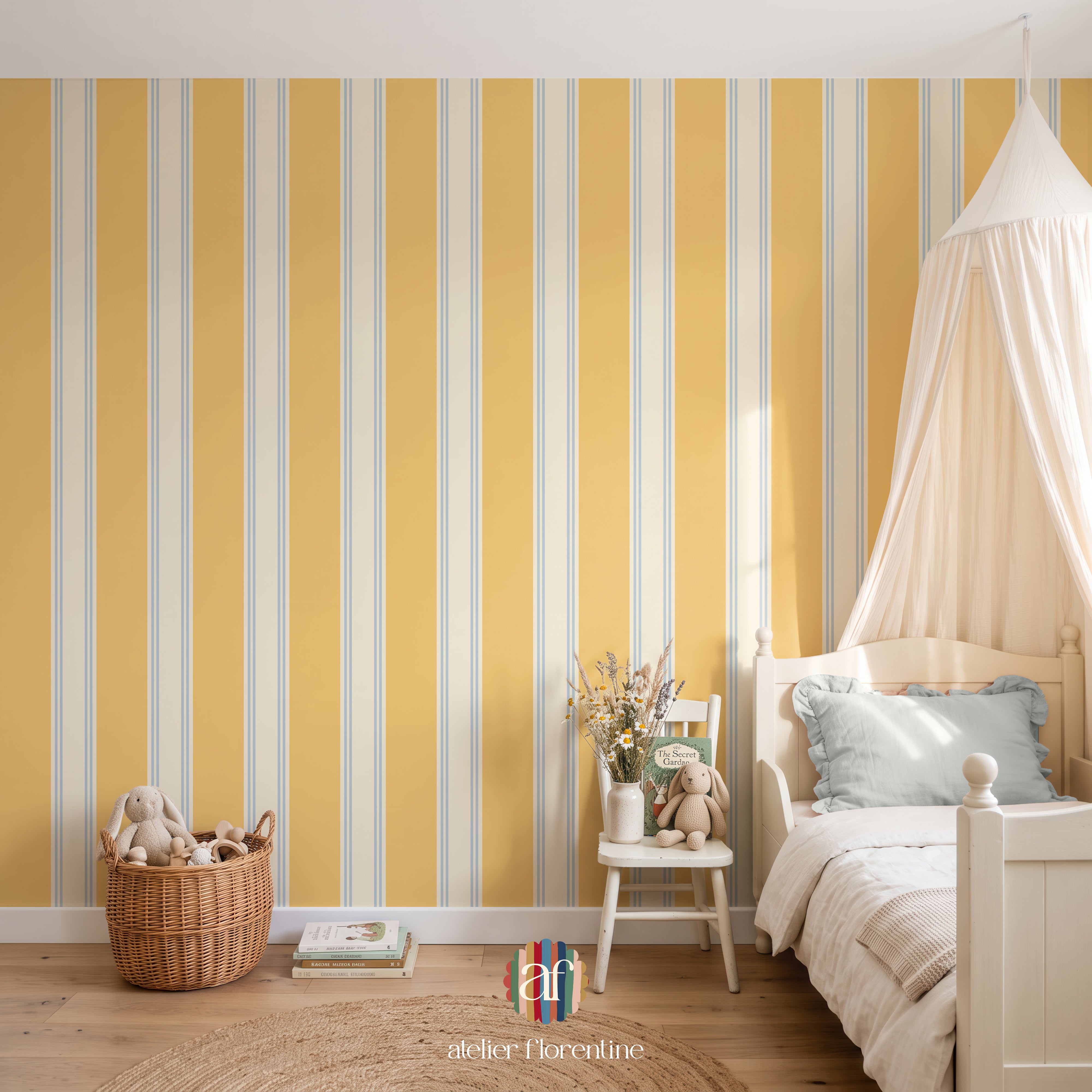 Double Striped Wallpaper - Yellow Blue