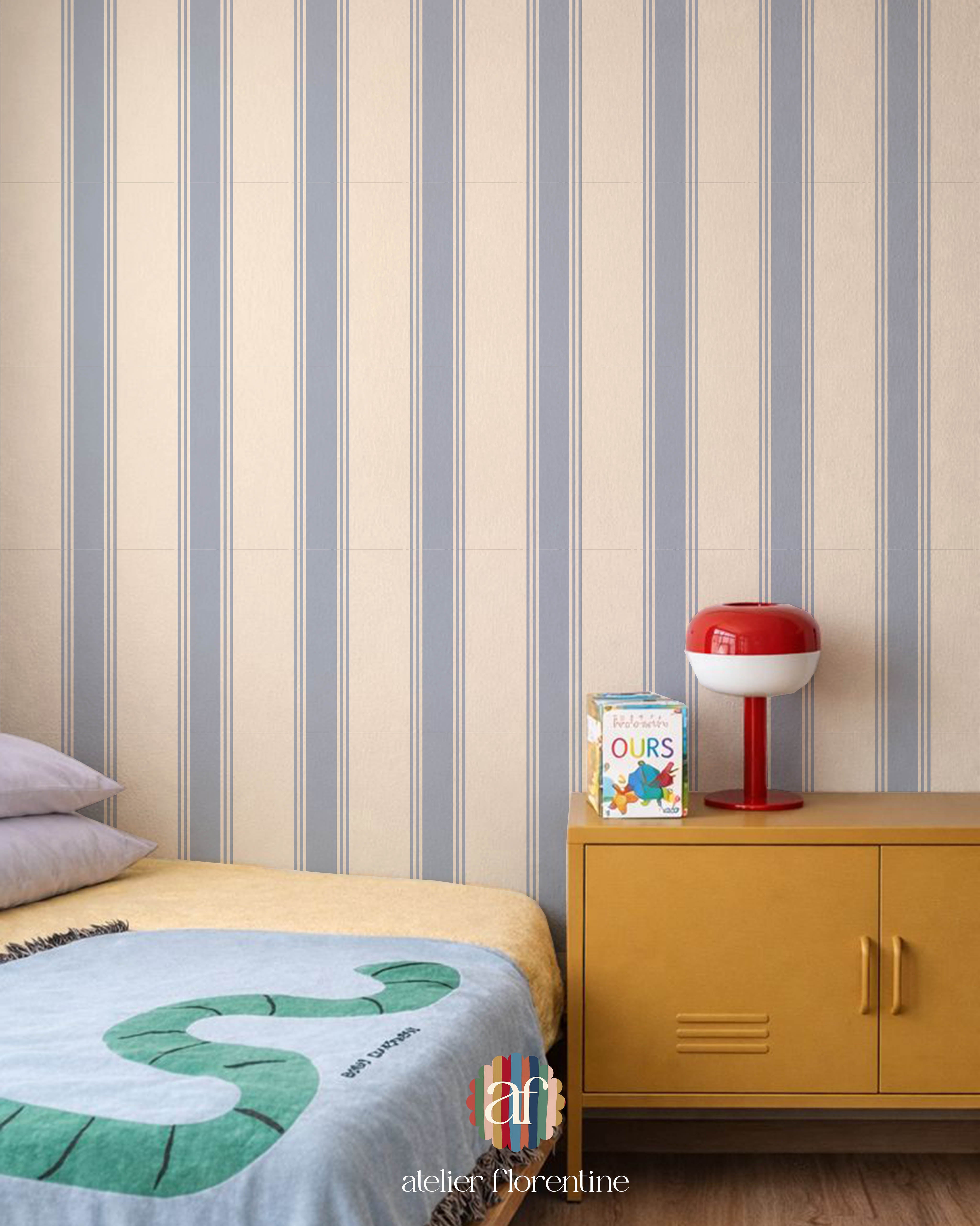 Double Striped Wallpaper - Ocean Blue
