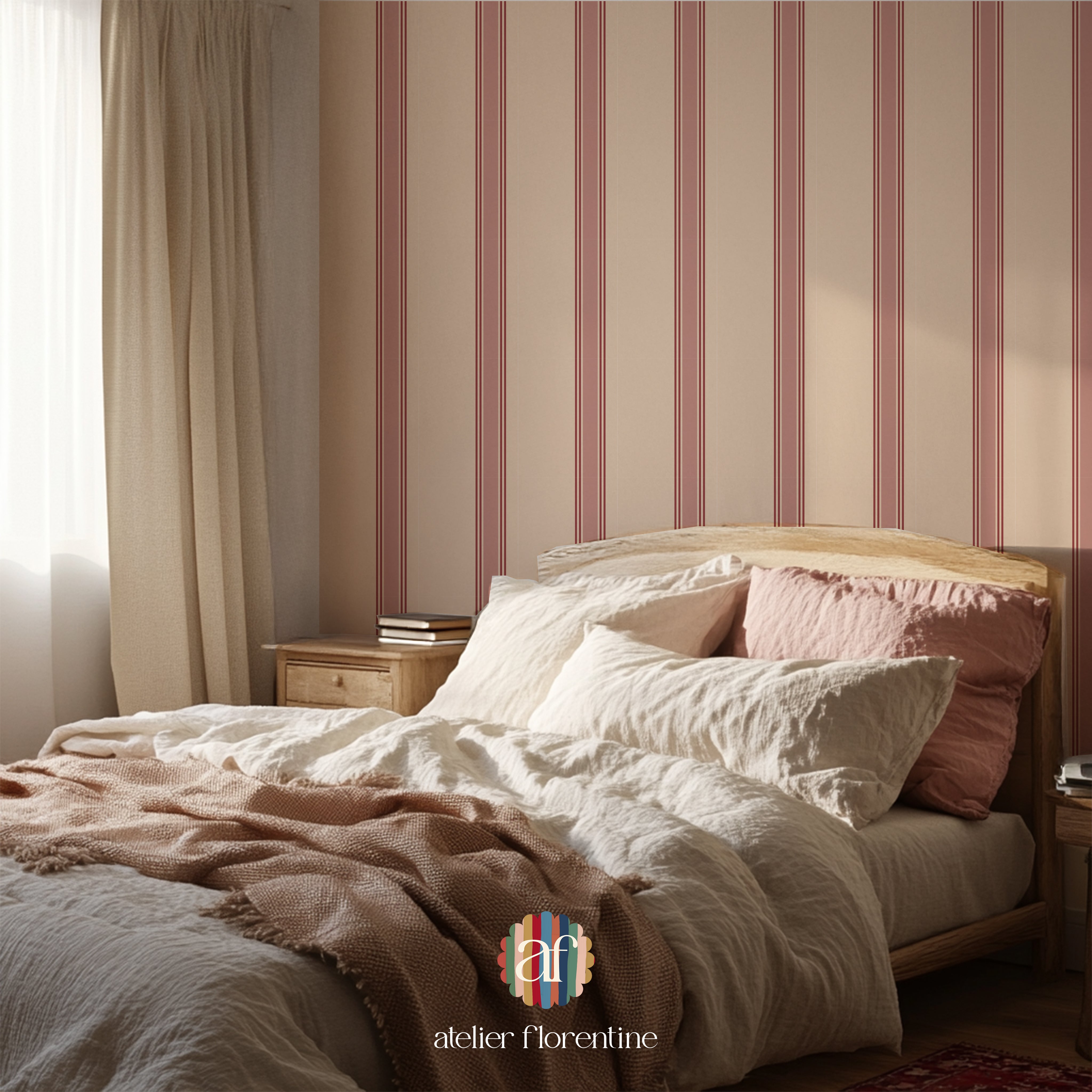 College stripe Wallpaper - Pink and Red
