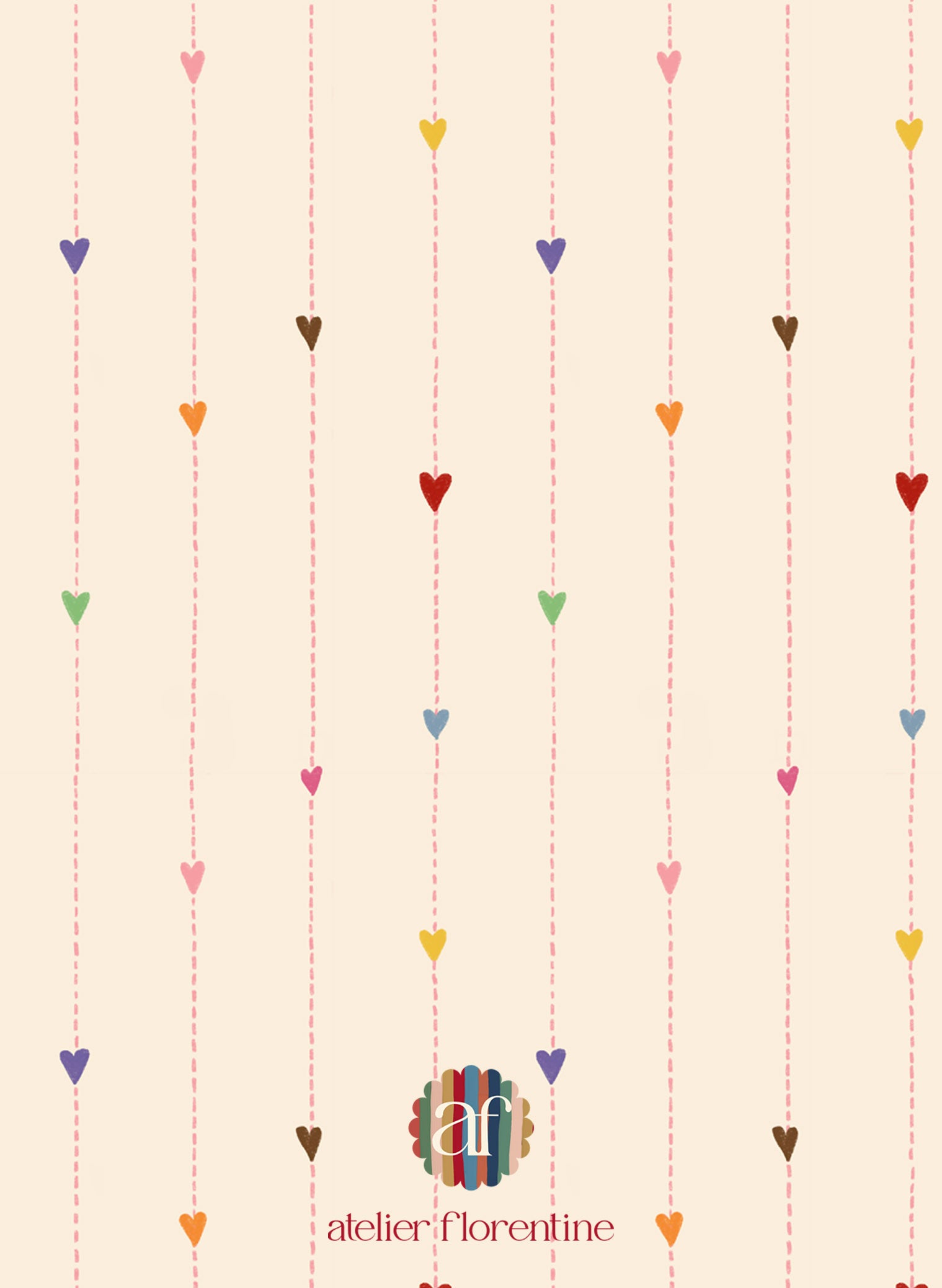 Playful heart-themed children’s wallpaper, ideal for creating a warm and cheerful kids’ room rainbow