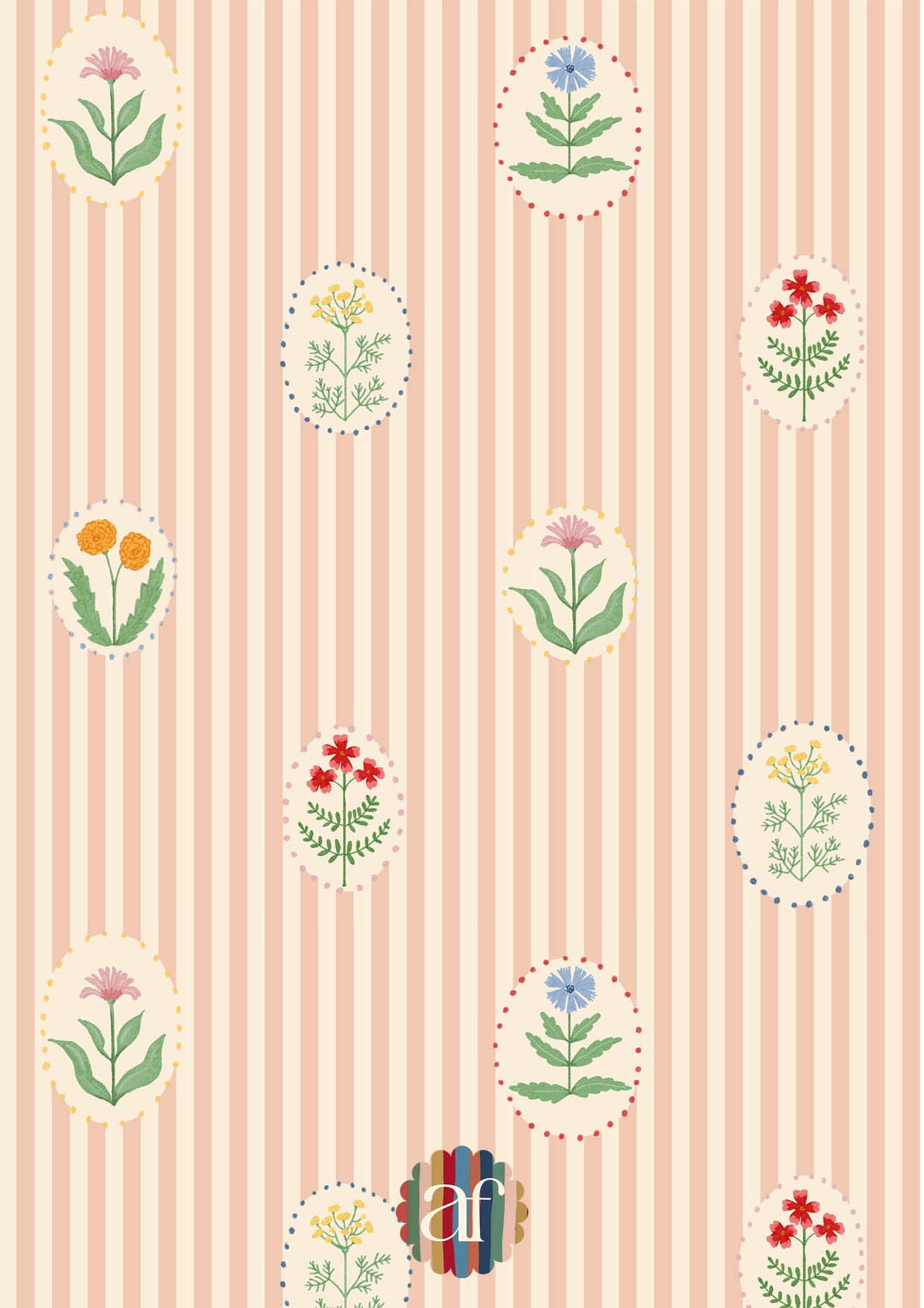 Flower Garden Wallpaper - Striped Pink