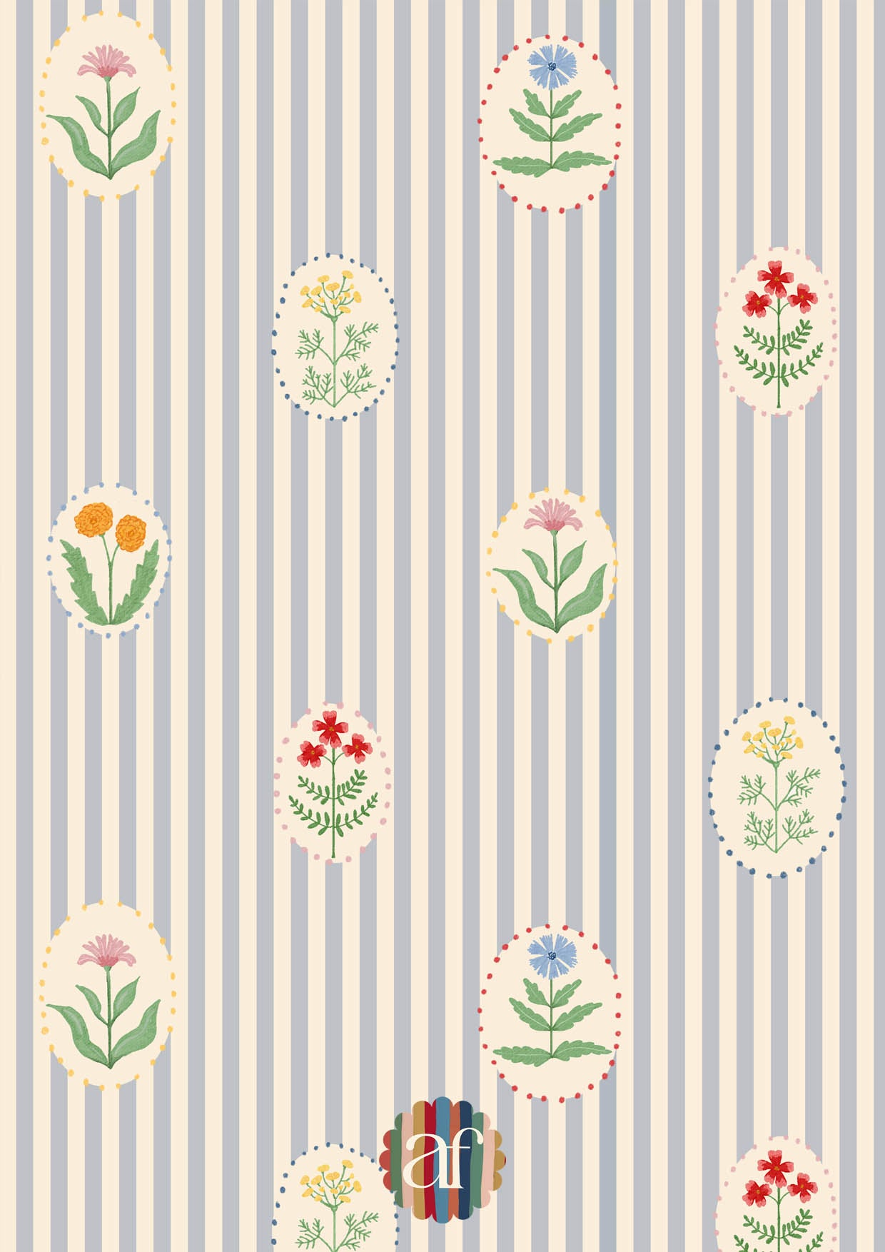 Flower Garden Wallpaper - Striped blue